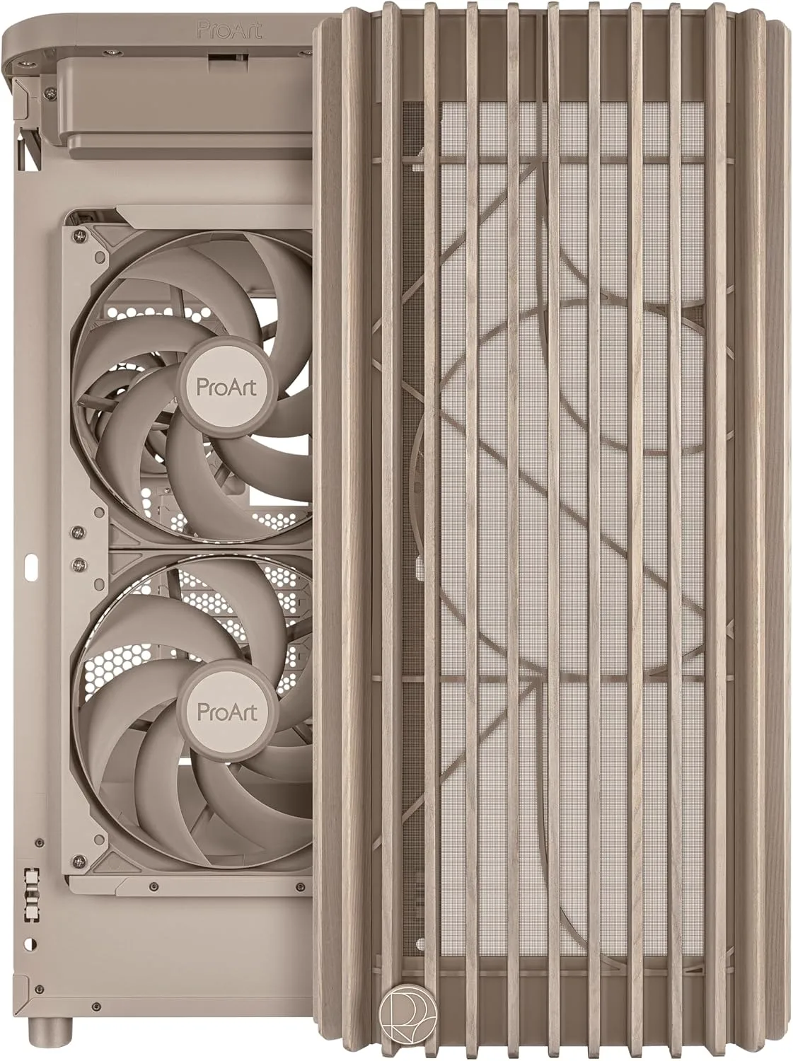 ProArt PA401 Wood Edition Beige Mesh-Panel ATX case, GPU Support for up to 315mm in Length, 240mm Radiator Support, 160x 32mm Fans, Power and Reset Button Lock, Detachable PSU Bracket