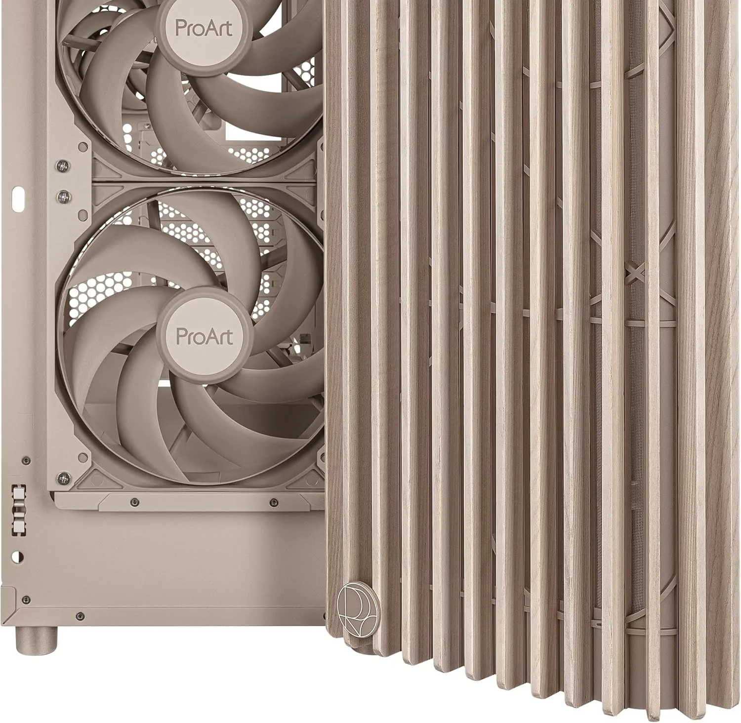ProArt PA401 Wood Edition Beige Mesh-Panel ATX case, GPU Support for up to 315mm in Length, 240mm Radiator Support, 160x 32mm Fans, Power and Reset Button Lock, Detachable PSU Bracket