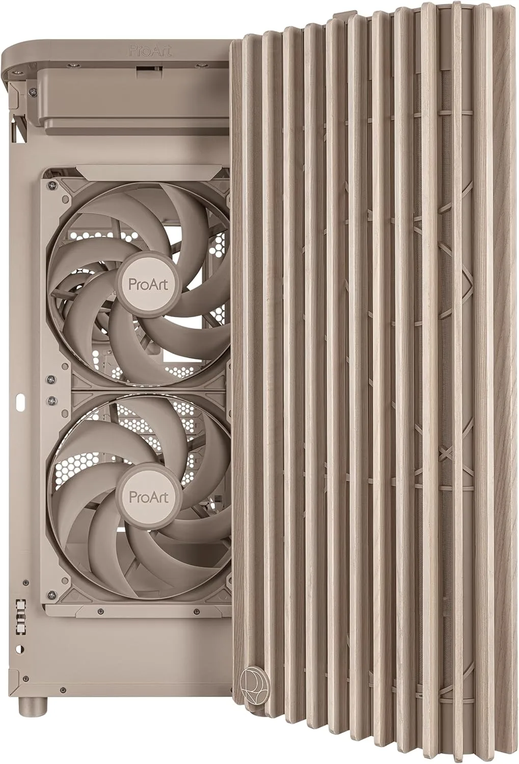 ProArt PA401 Wood Edition Beige Mesh-Panel ATX case, GPU Support for up to 315mm in Length, 240mm Radiator Support, 160x 32mm Fans, Power and Reset Button Lock, Detachable PSU Bracket