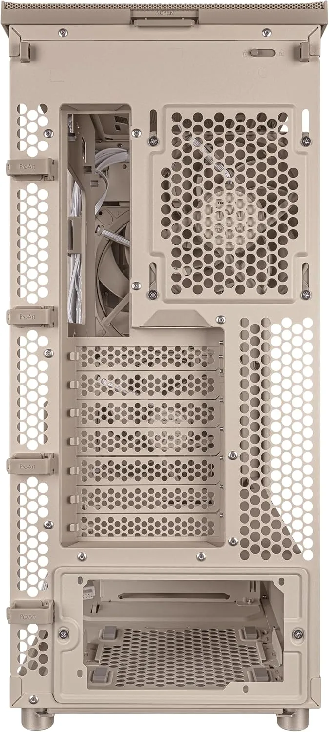 ProArt PA401 Wood Edition Beige Mesh-Panel ATX case, GPU Support for up to 315mm in Length, 240mm Radiator Support, 160x 32mm Fans, Power and Reset Button Lock, Detachable PSU Bracket