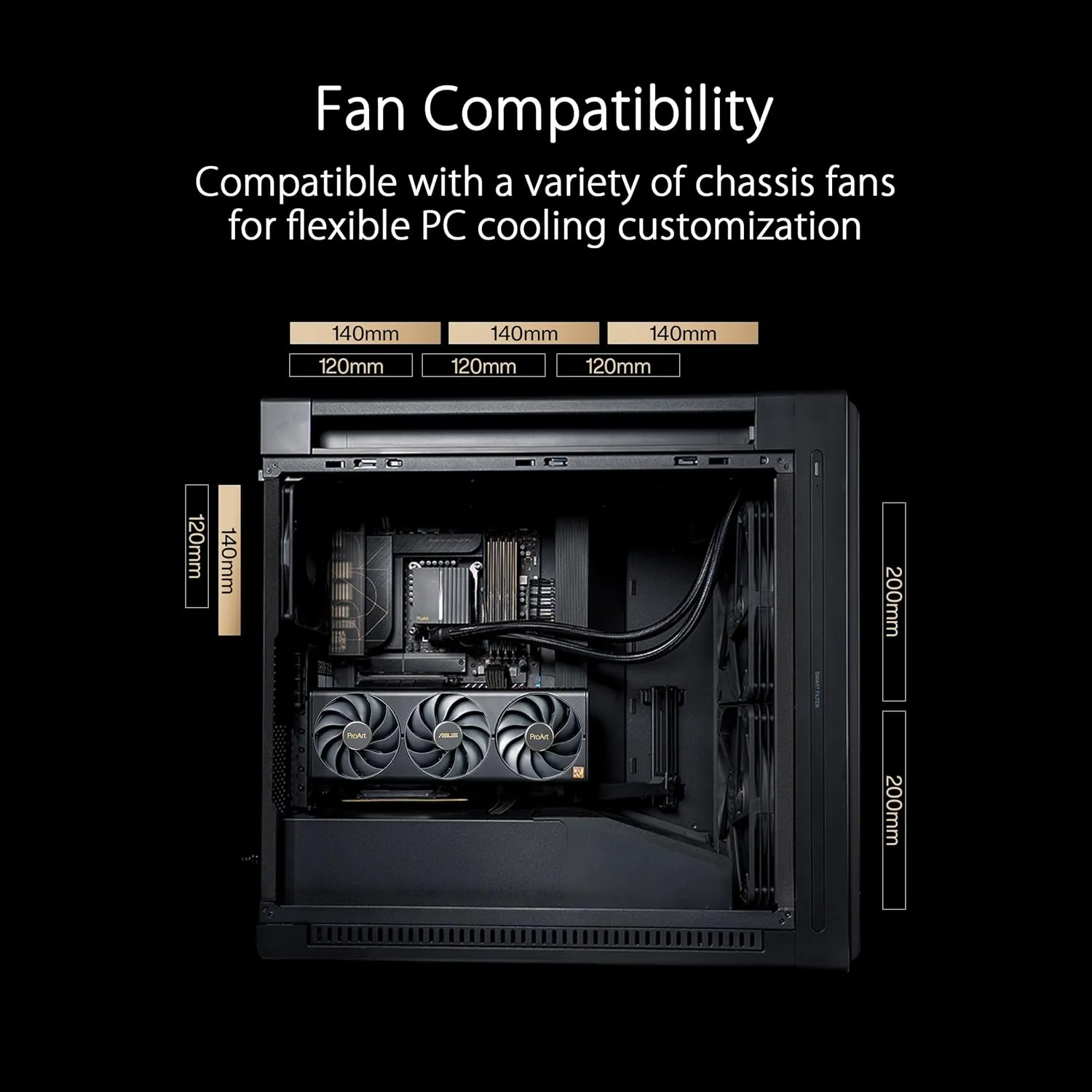 ASUS ProArt PC Case — Tempered Glass, USB-C 20Gbps, Integrated Fan Hub