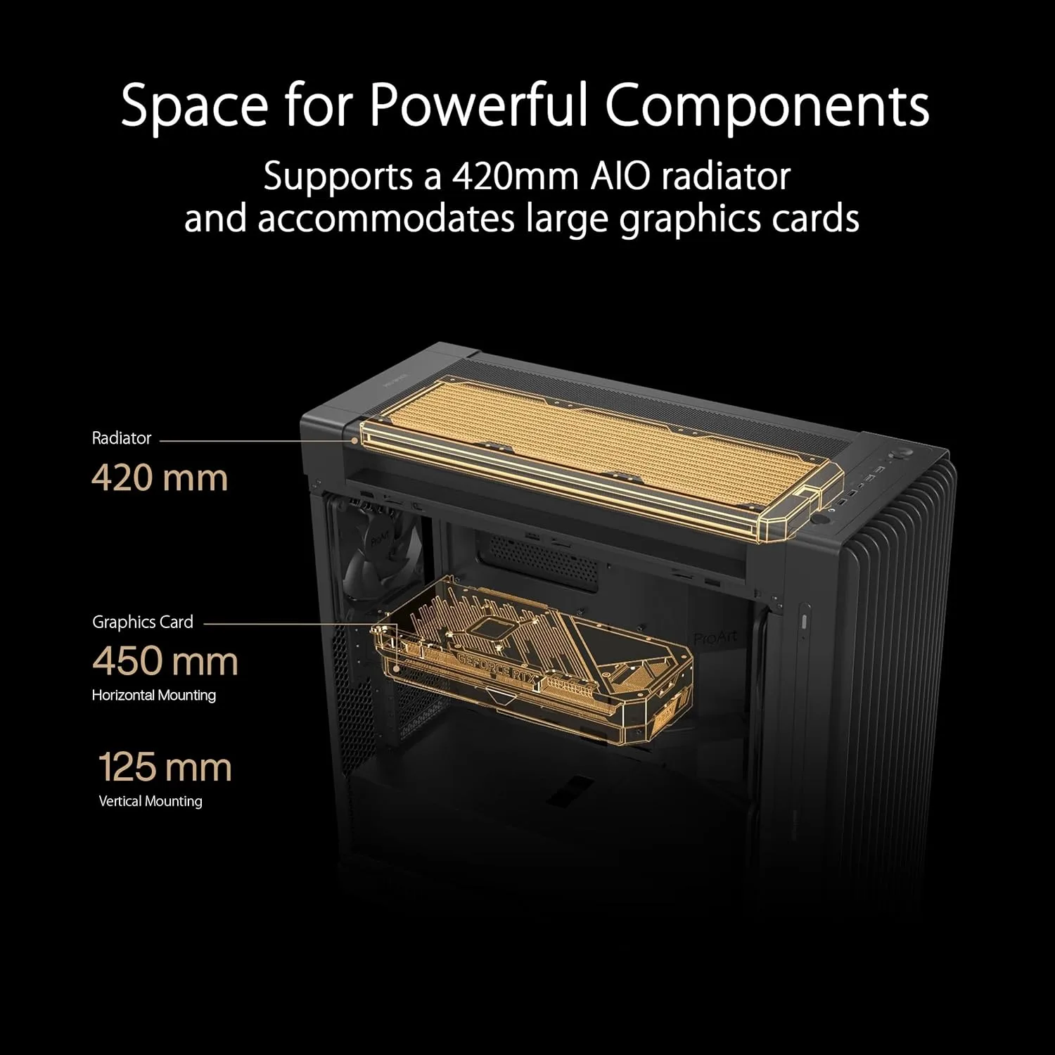 ASUS ProArt PC Case — Tempered Glass, USB-C 20Gbps, Integrated Fan Hub