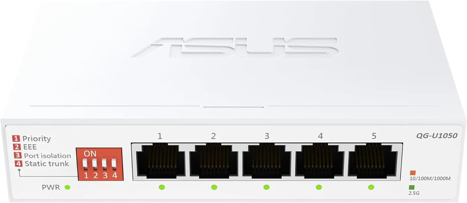 ASUS QG-U1050, 5-Port 2.5G Unmanaged Switch, Support 4 Intelligent Modes, Home Network Hub, Office Ethernet Splitter, Plug and Play, Easy Setup, Desktop, Silent Operation