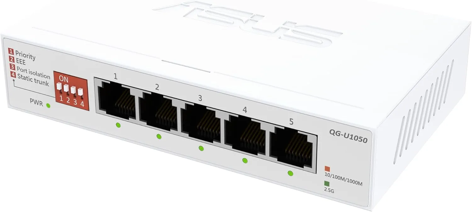 ASUS QG-U1050, 5-Port 2.5G Unmanaged Switch, Support 4 Intelligent Modes, Home Network Hub, Office Ethernet Splitter, Plug and Play, Easy Setup, Desktop, Silent Operation