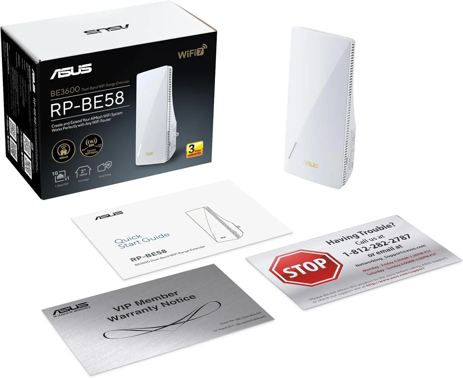 ASUS RP-BE58 BE3600 Dual Band WiFi 7 (802.11be) Range Extender, AiMesh Extender for Seamless mesh WiFi; Works with Any WiFi Router