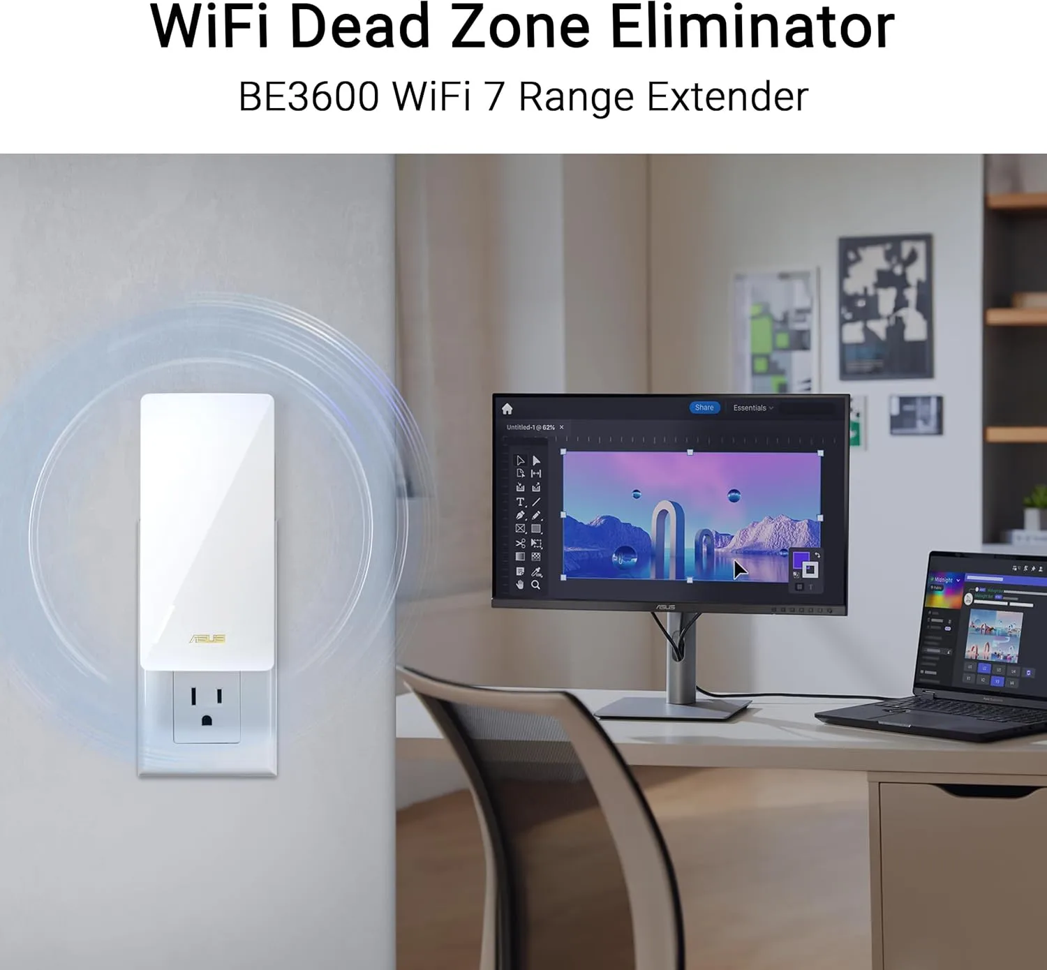ASUS RP-BE58 BE3600 Dual Band WiFi 7 (802.11be) Range Extender, AiMesh Extender for Seamless mesh WiFi; Works with Any WiFi Router