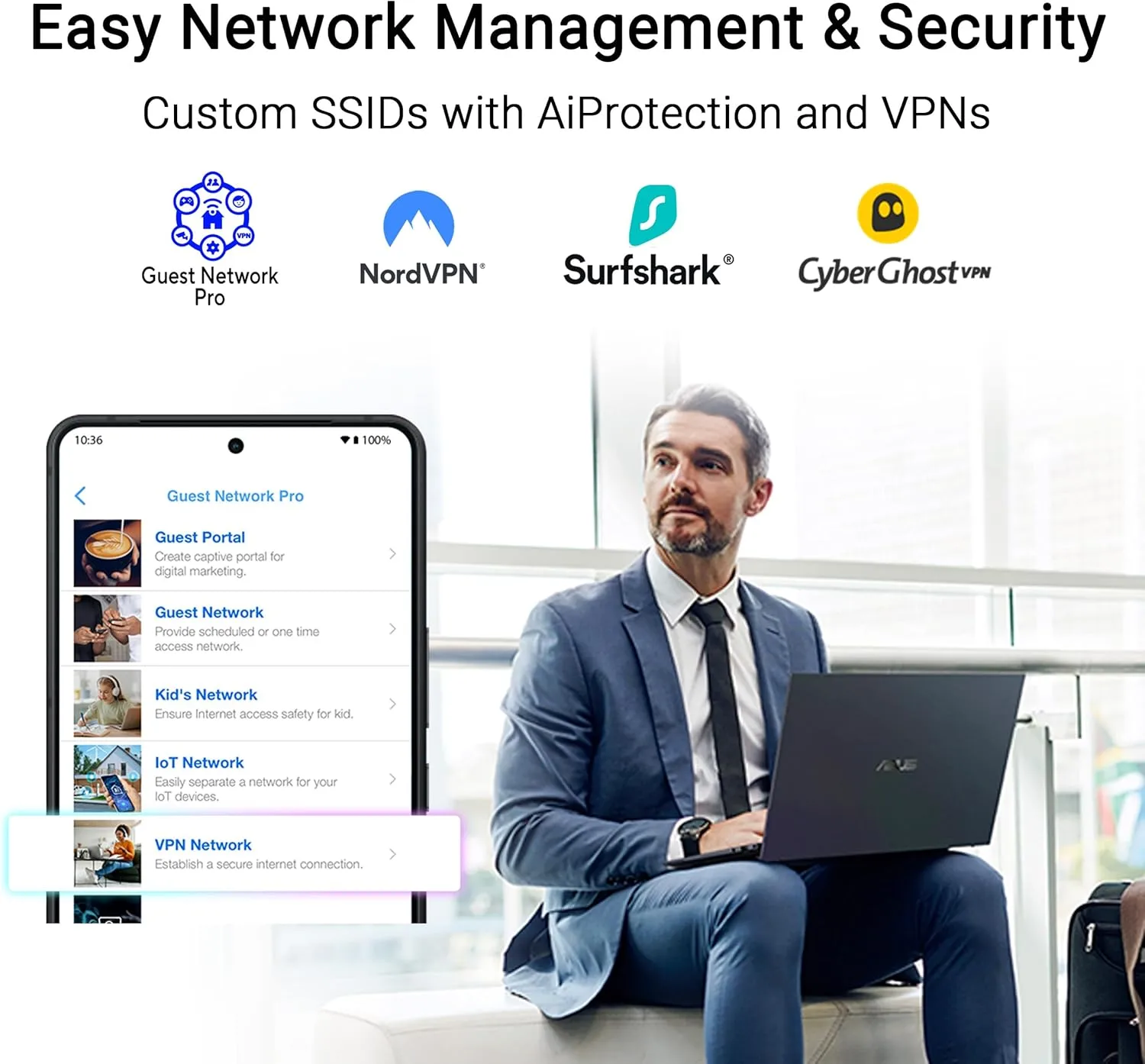 ASUS RT-BE58 Go Dual-Band WiFi 7 Portable Travel Router, 3600 Mbps, 4G/5G Tethering, Public WiFi (WISP) Mode, 2.5G Port, Advanced Network Security & VPNs, RV/Cruise/Mobile, USB-C Power Delivery