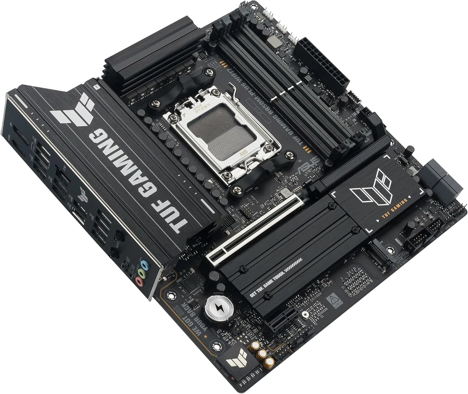 TUF Gaming B850M-PLUS WIFI7 AMD B850 mATX Motherboard, 14+2+1 80A DrMOS Power Stages, DDR5, PCIe 5.0, 3X M.2 Slots, WiFi 7, 2.5Gb Ethernet, DisplayPort, HDMI, Rear USB-C 20Gbps and Front USB-C 10Gbps