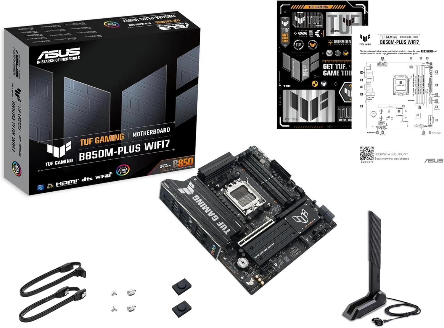 TUF Gaming B850M-PLUS WIFI7 AMD B850 mATX Motherboard, 14+2+1 80A DrMOS Power Stages, DDR5, PCIe 5.0, 3X M.2 Slots, WiFi 7, 2.5Gb Ethernet, DisplayPort, HDMI, Rear USB-C 20Gbps and Front USB-C 10Gbps