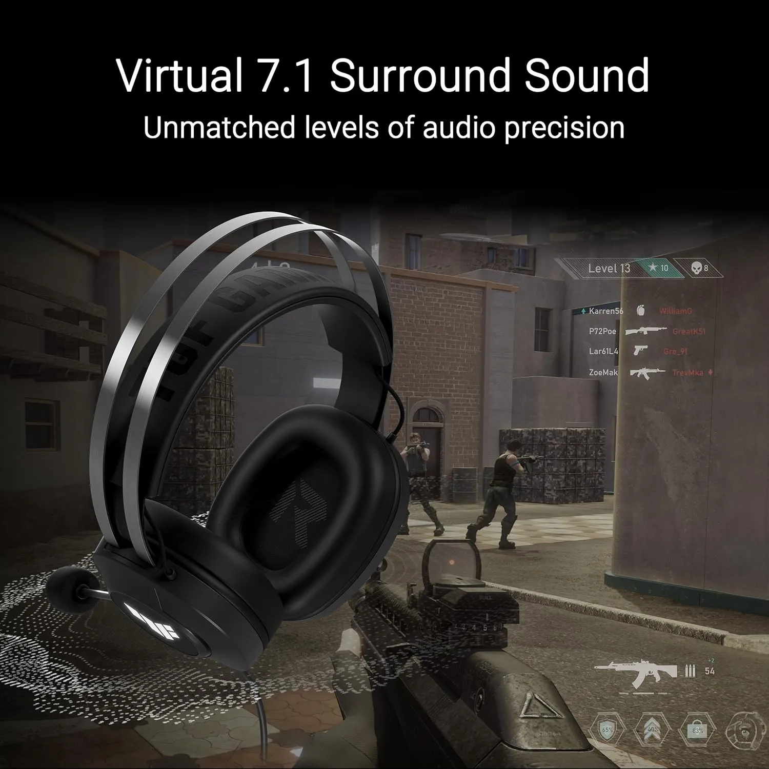 ASUS TUF Gaming H1 Gen II Wired USB-A Gaming Headset with Mic – 40mm Drivers, Virtual 7.1 Surround Sound, TeamSpeak-Certified Mic, Ergonomic, Lightweight, Removeable Ear Cushions, for PC, PS5, PS4
