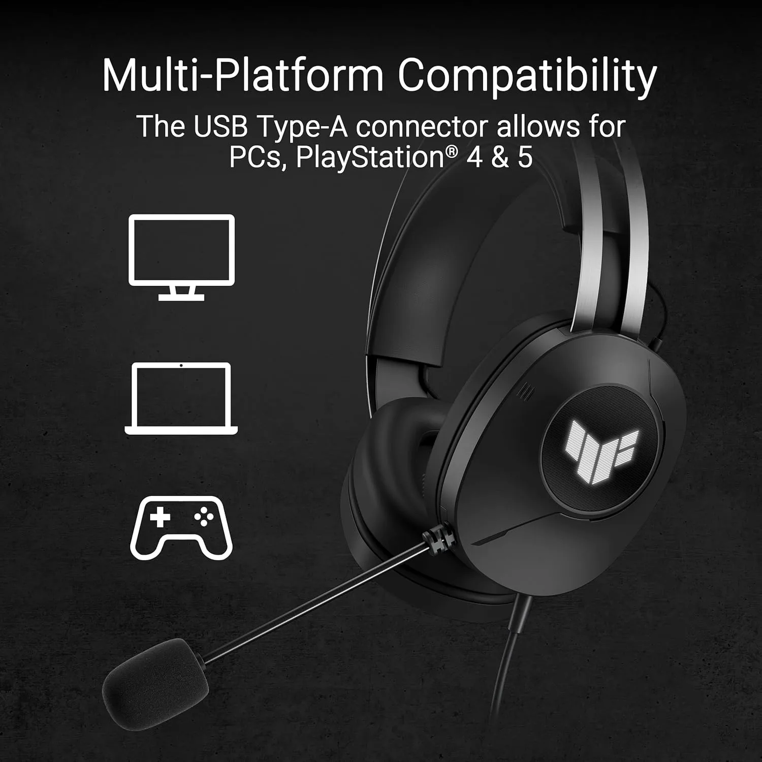 ASUS TUF Gaming H1 Gen II Wired USB-A Gaming Headset with Mic – 40mm Drivers, Virtual 7.1 Surround Sound, TeamSpeak-Certified Mic, Ergonomic, Lightweight, Removeable Ear Cushions, for PC, PS5, PS4