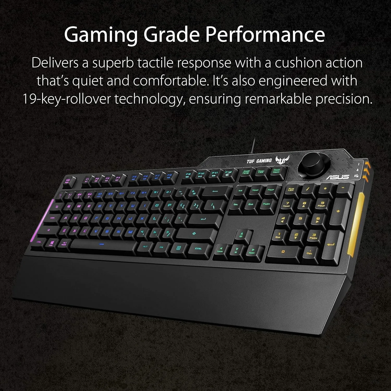 ASUS TUF K1 RGB Gaming Keyboard — Spill-Resistant, Volume Knob