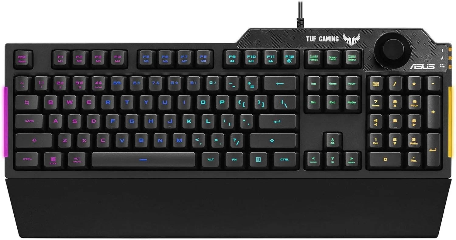 ASUS TUF K1 RGB Gaming Keyboard — Spill-Resistant, Volume Knob