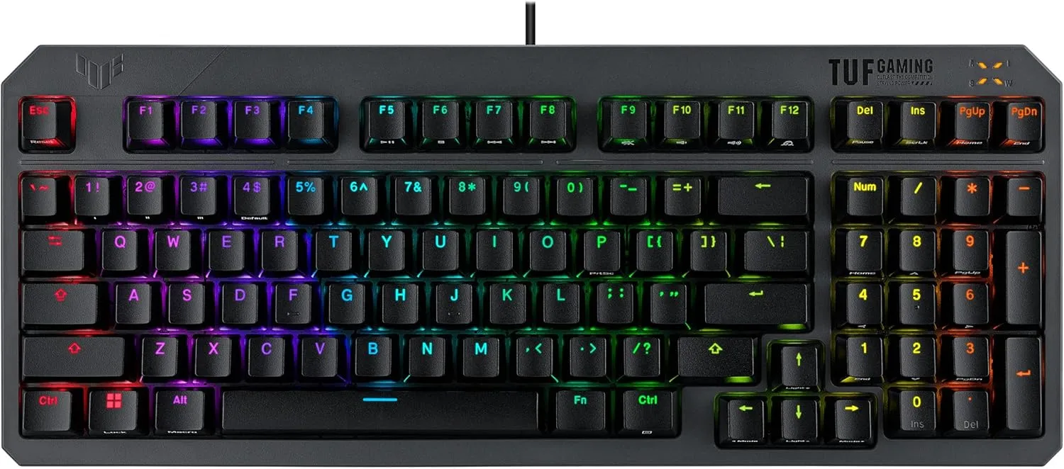 ASUS TUF Gaming K3 Gen II Wired USB Gaming Keyboard – 97-Key Compact Layout, Optical-Mechanical RGB (Linear) Switches, PBT Keycaps, Detachable Top Plate, IP57 Waterproofing, PC/Mac Support - Black