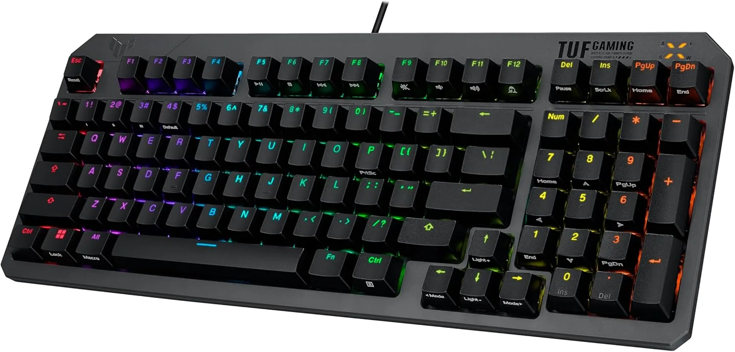 ASUS TUF Gaming K3 Gen II Wired USB Gaming Keyboard – 97-Key Compact Layout, Optical-Mechanical RGB (Linear) Switches, PBT Keycaps, Detachable Top Plate, IP57 Waterproofing, PC/Mac Support - Black