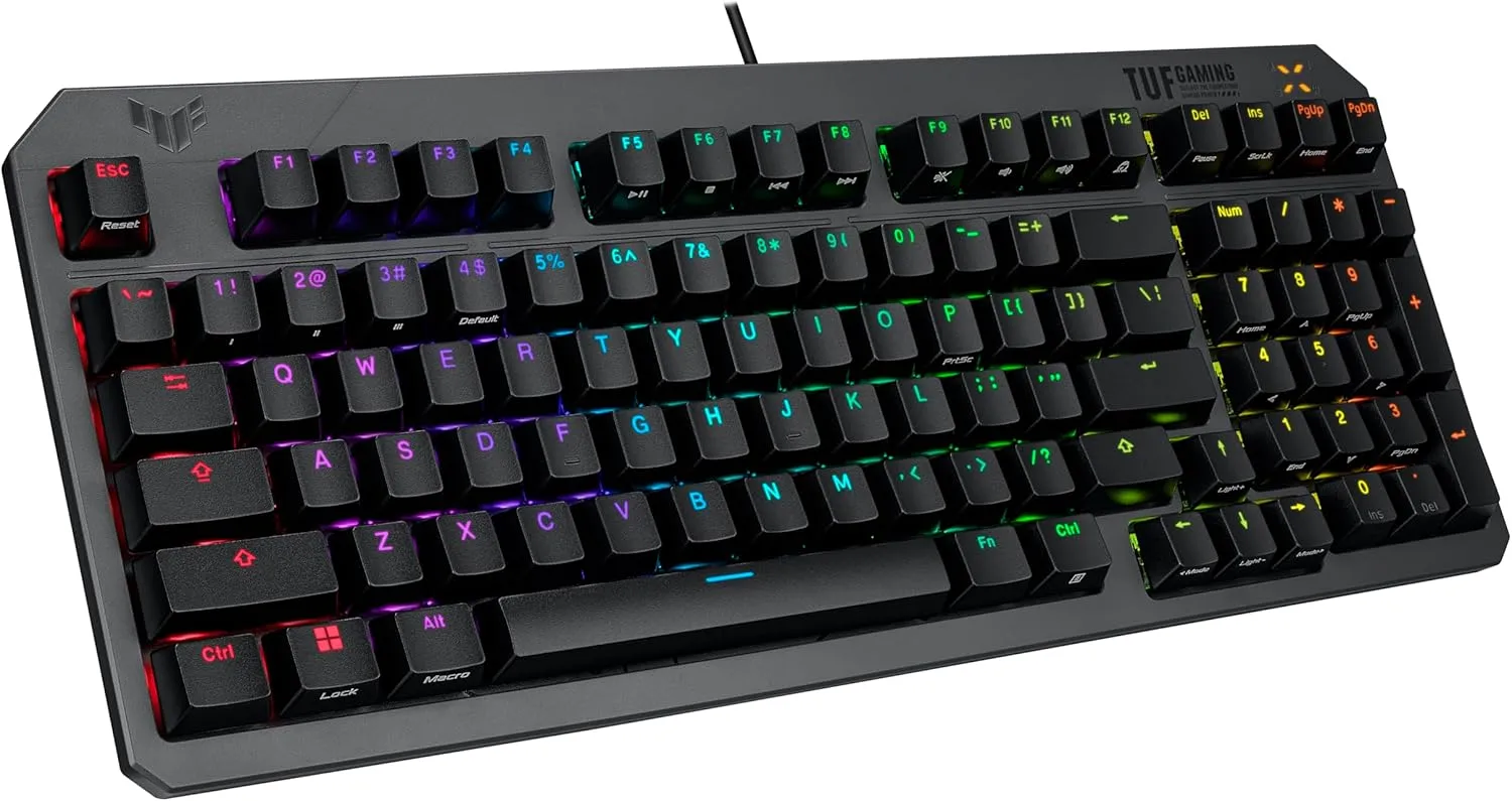 ASUS TUF Gaming K3 Gen II Wired USB Gaming Keyboard – 97-Key Compact Layout, Optical-Mechanical RGB (Linear) Switches, PBT Keycaps, Detachable Top Plate, IP57 Waterproofing, PC/Mac Support - Black