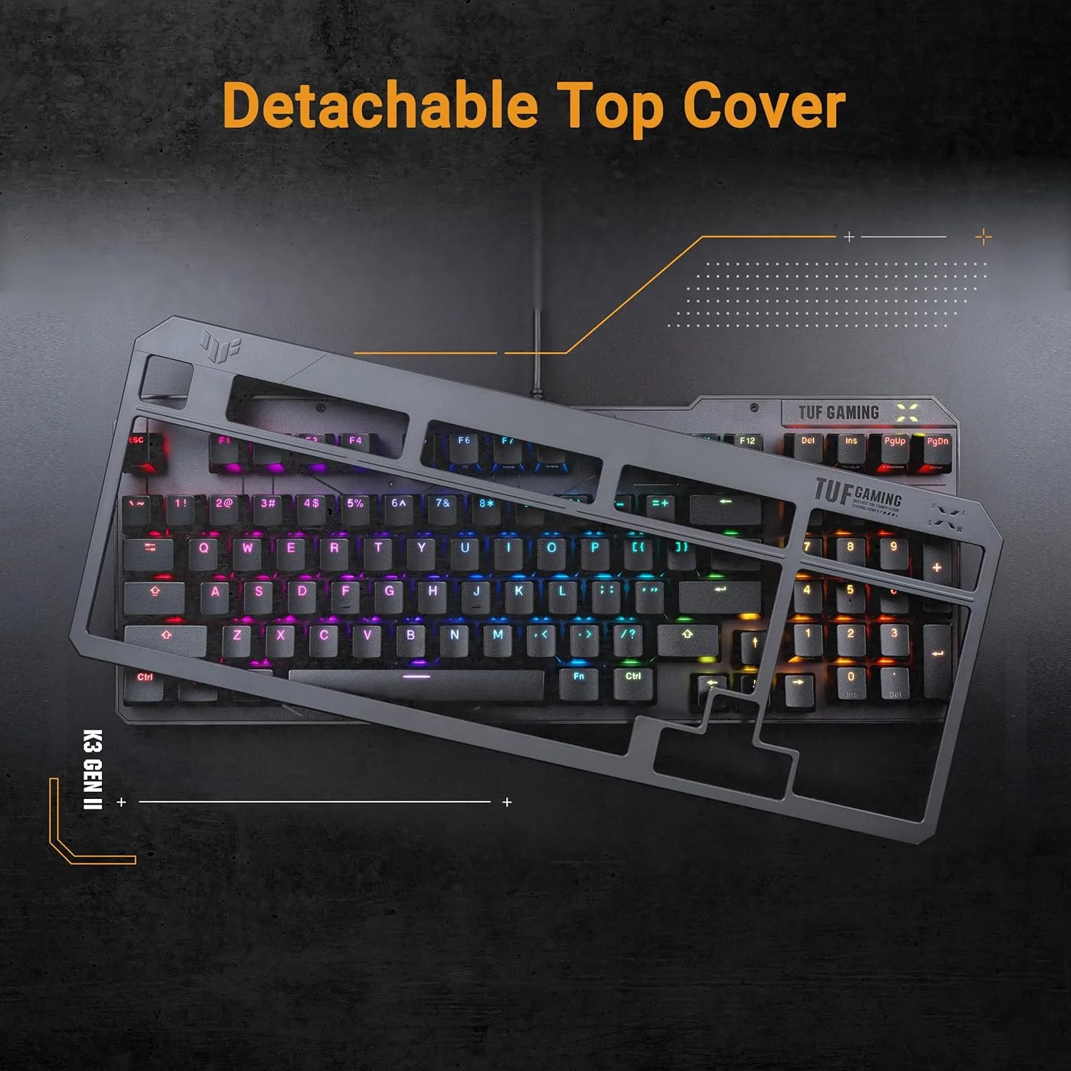 ASUS TUF Gaming K3 Gen II Wired USB Gaming Keyboard – 97-Key Compact Layout, Optical-Mechanical RGB (Linear) Switches, PBT Keycaps, Detachable Top Plate, IP57 Waterproofing, PC/Mac Support - Black