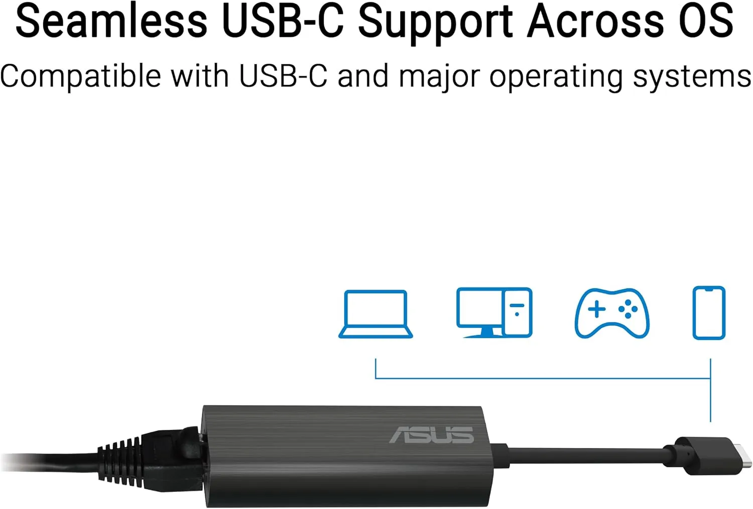 ASUS USB-C2500 V2 2.5Gbps Type-C Wired Network Adapter, RJ45 LAN, USB-C High-Speed Transfer, Compatible with 2.5G/1G/100Mbps