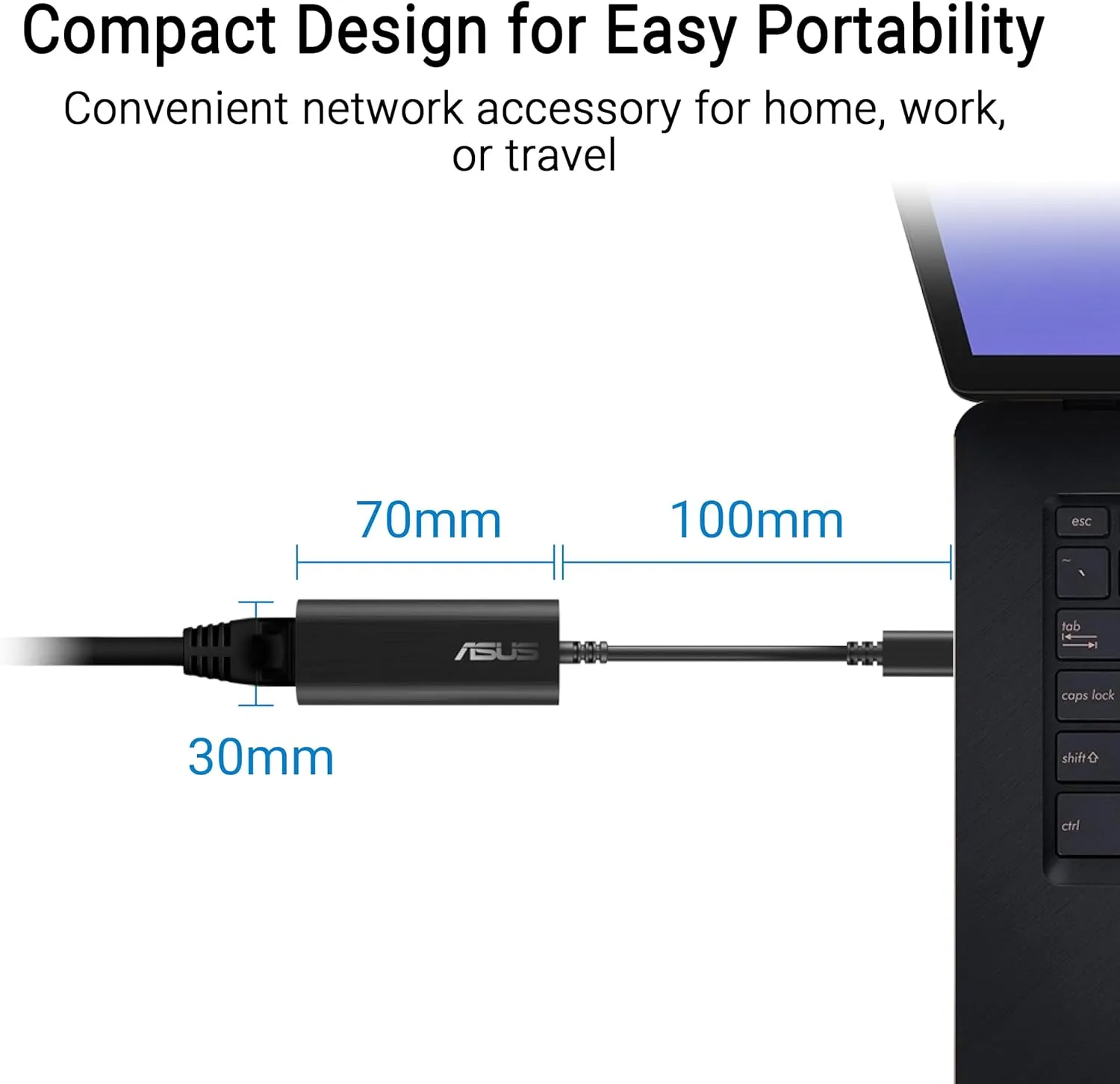 ASUS USB-C2500 V2 2.5Gbps Type-C Wired Network Adapter, RJ45 LAN, USB-C High-Speed Transfer, Compatible with 2.5G/1G/100Mbps