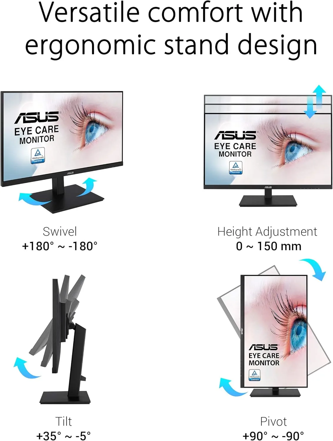 ASUS Full HD 1080p Monitor with Eye Care, HDMI VGA USB