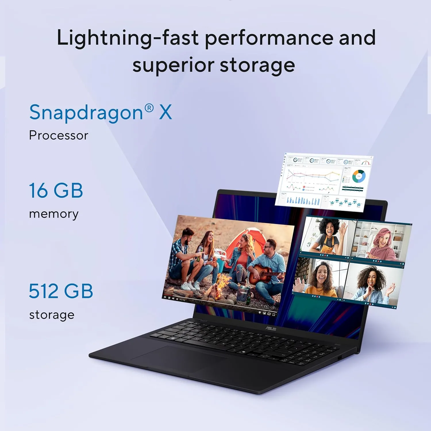 ASUS Vivobook 16 Laptop, 16-inch WUXGA, Qualcomm Snapdragon, 16GB RAM, 512GB SSD, Windows 11