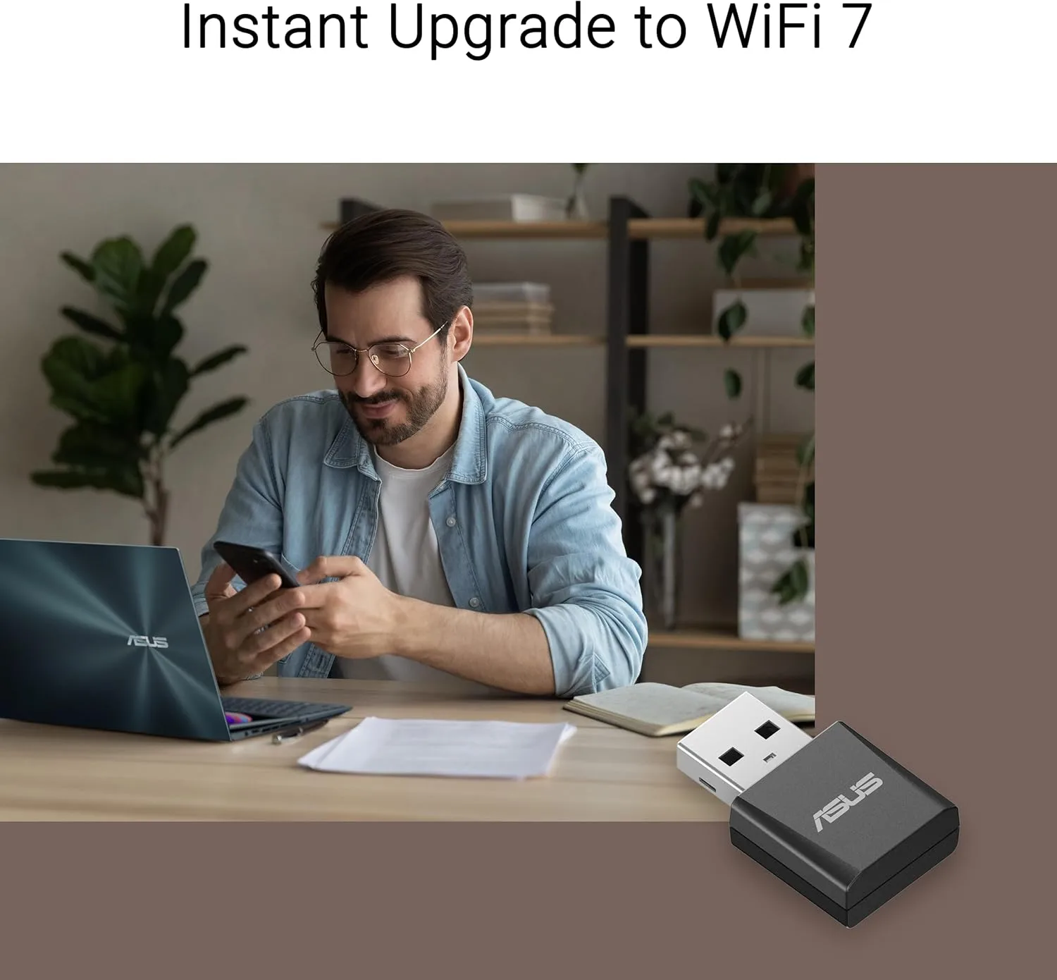 ASUS Tri-Band WiFi 7 Nano USB Adapter (USB-BE92 Nano), 6GHz Band, Support 4096-QAM, Plug and Play, Compatible with Windows® 10 & 11