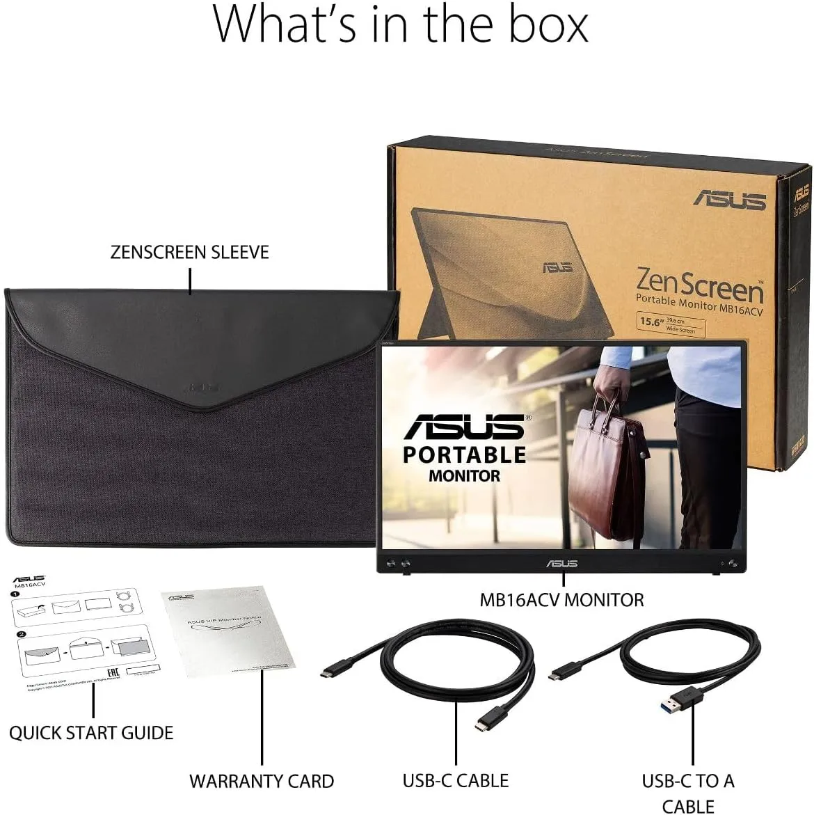 ASUS ZenScreen 15.6” 1080P Portable Monitor MB16ACV - Full HD IPS
