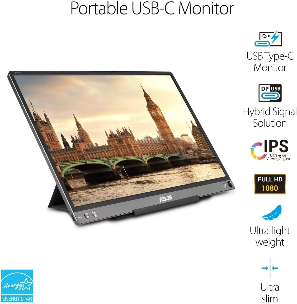 ASUS ZenScreen 15.6” 1080P Portable USB Monitor (MB16ACE) - Full HD, IPS, USB Type-C