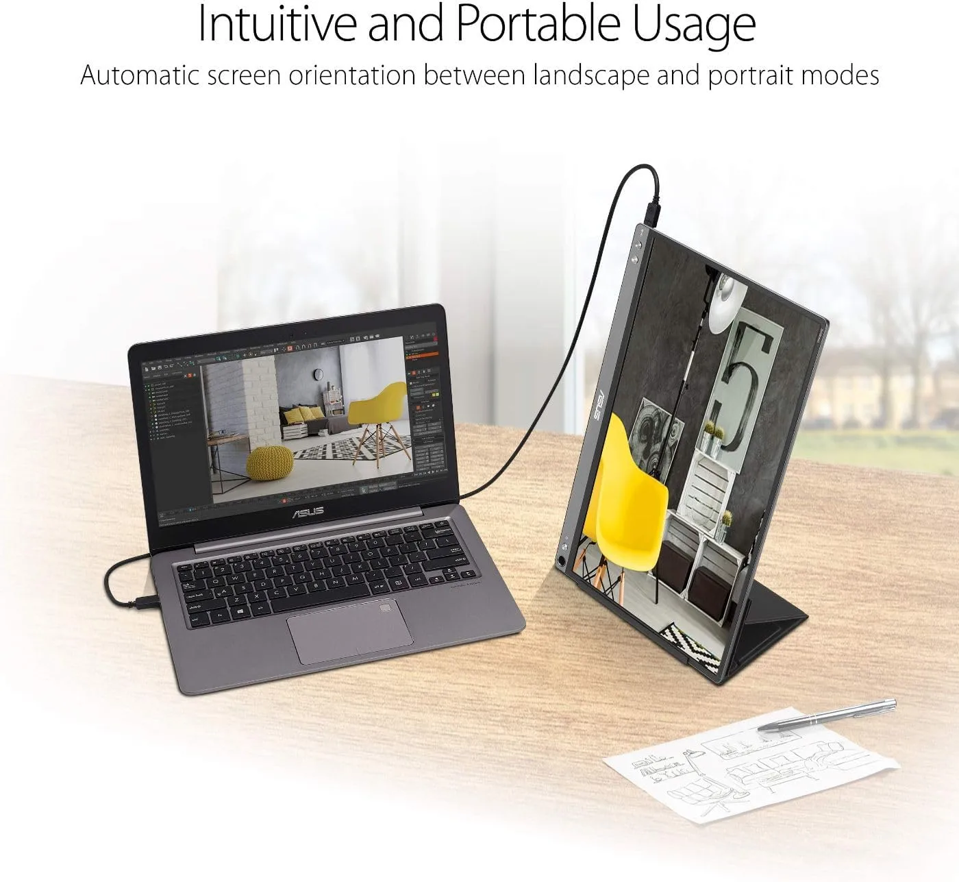 ASUS ZenScreen 15.6” 1080P Portable USB Monitor (MB16ACE) - Full HD, IPS, USB Type-C