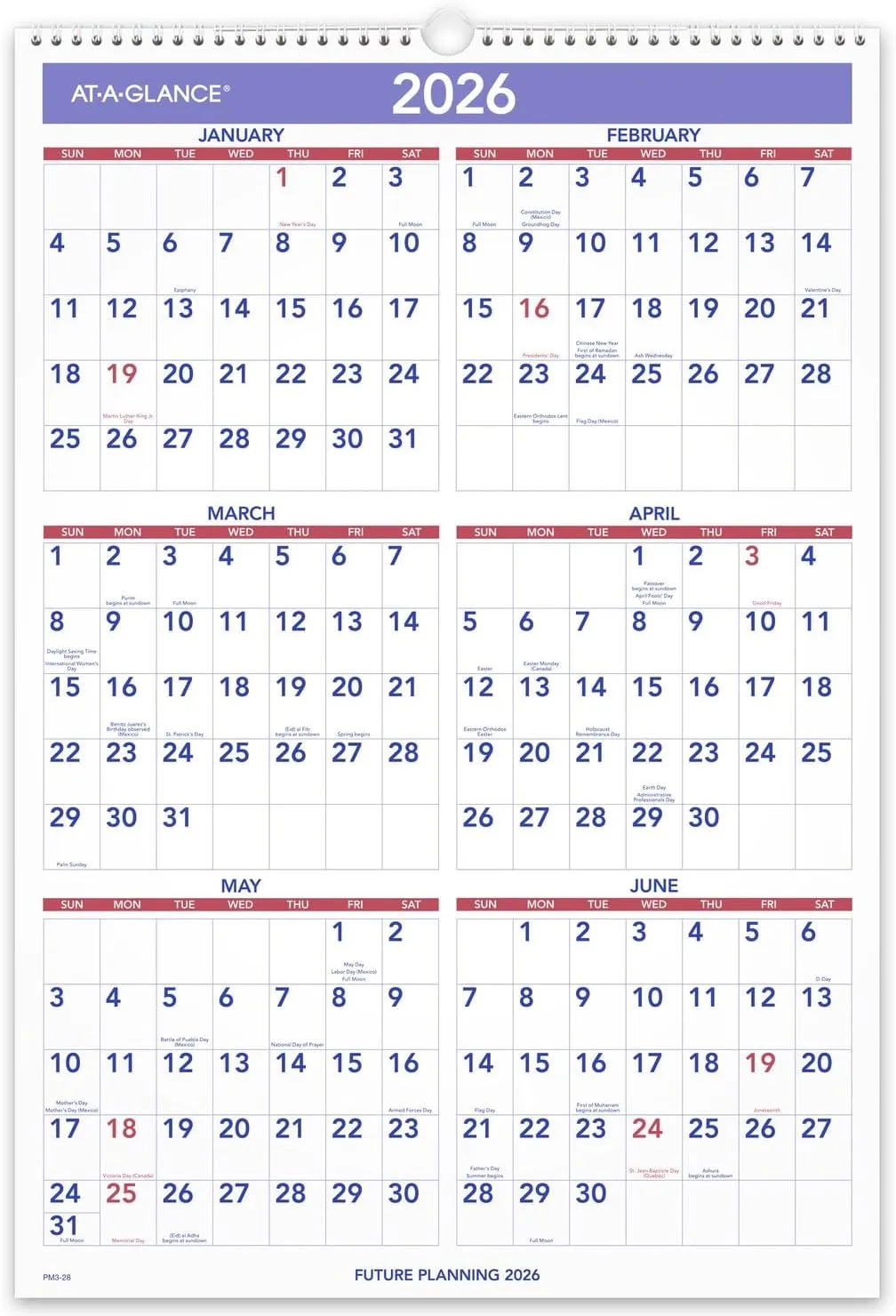 AT-A-GLANCE Monthly Wall Calendar