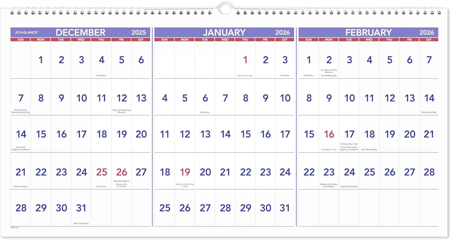 AT-A-GLANCE Three-Month Reference Wall Calendar