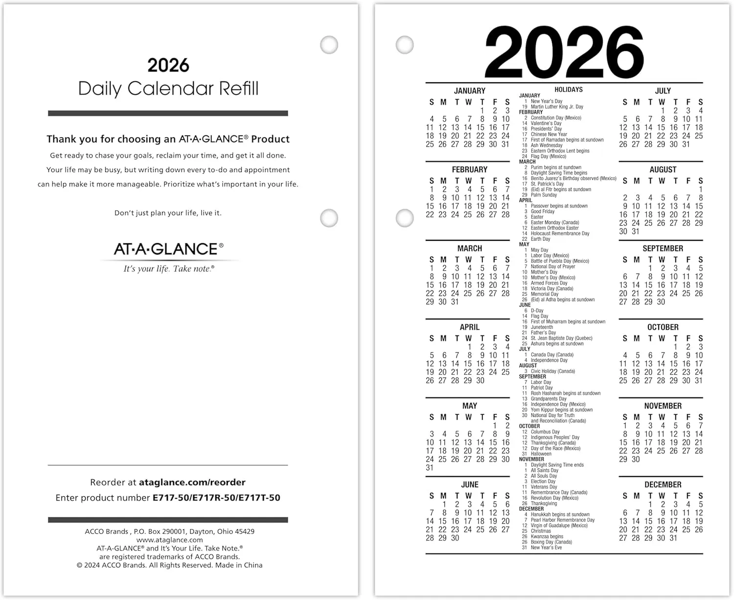 AT-A-GLANCE Daily Loose-Leaf Desk Calendar Refill, 3.5 x 6, Standard (Fits 17 Style bases)