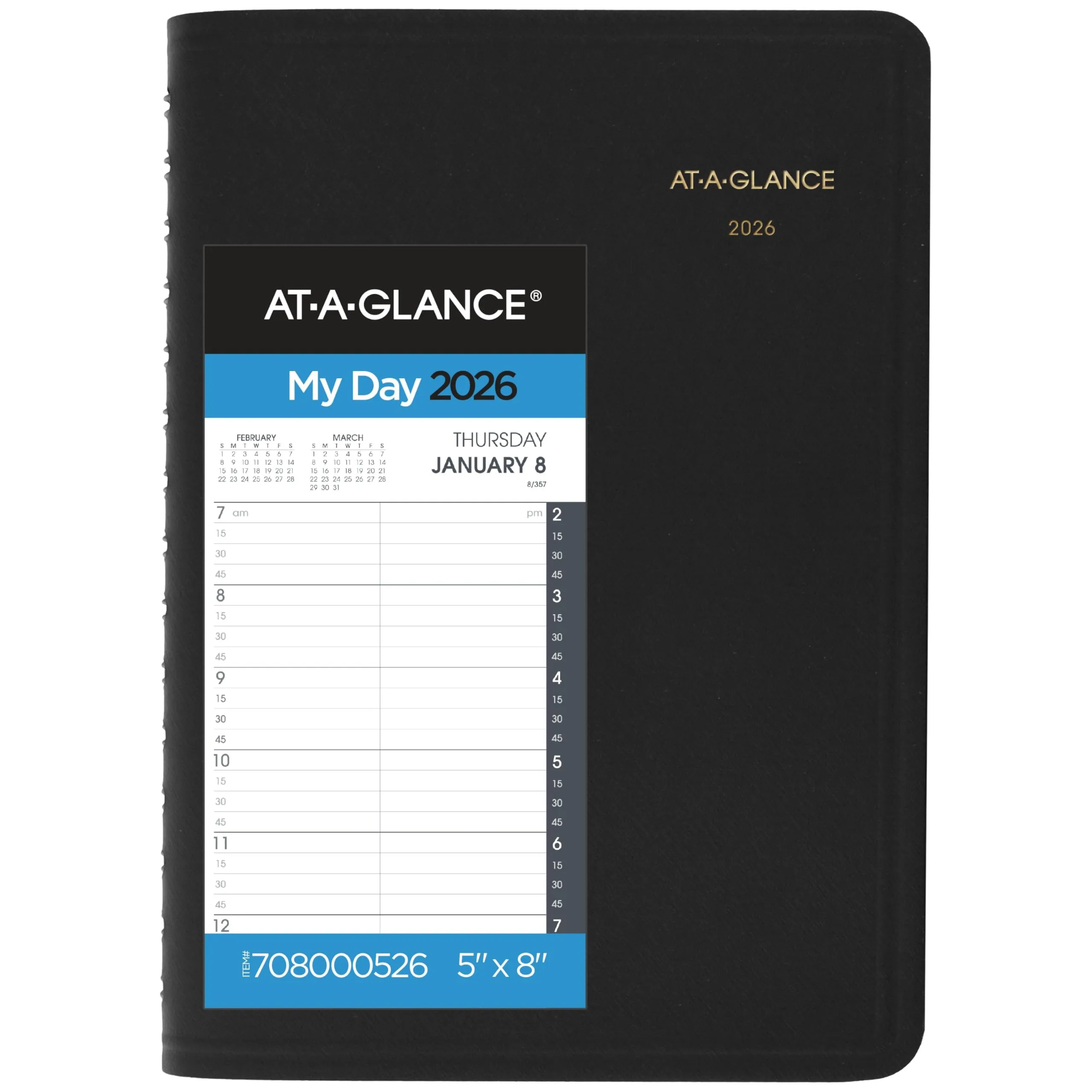 AT-A-GLANCE 2026 Appointment Book Planner, Daily, 5" x 8", Small, Quarter-Hour, Black (708000526) 2026 New Edition