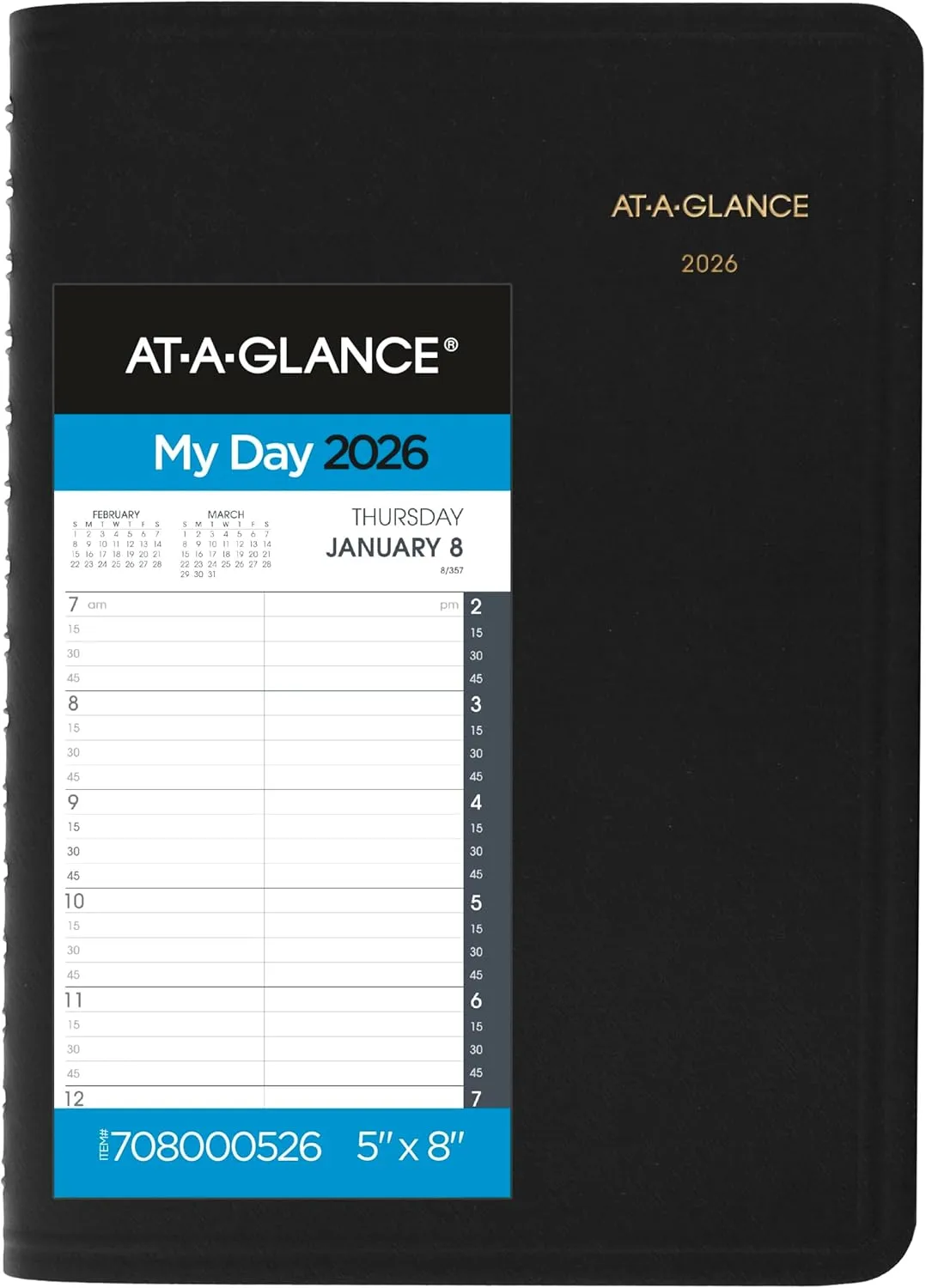 AT-A-GLANCE 2026 Appointment Book Planner, Daily, 5" x 8", Small, Quarter-Hour, Black (708000526) 2026 New Edition