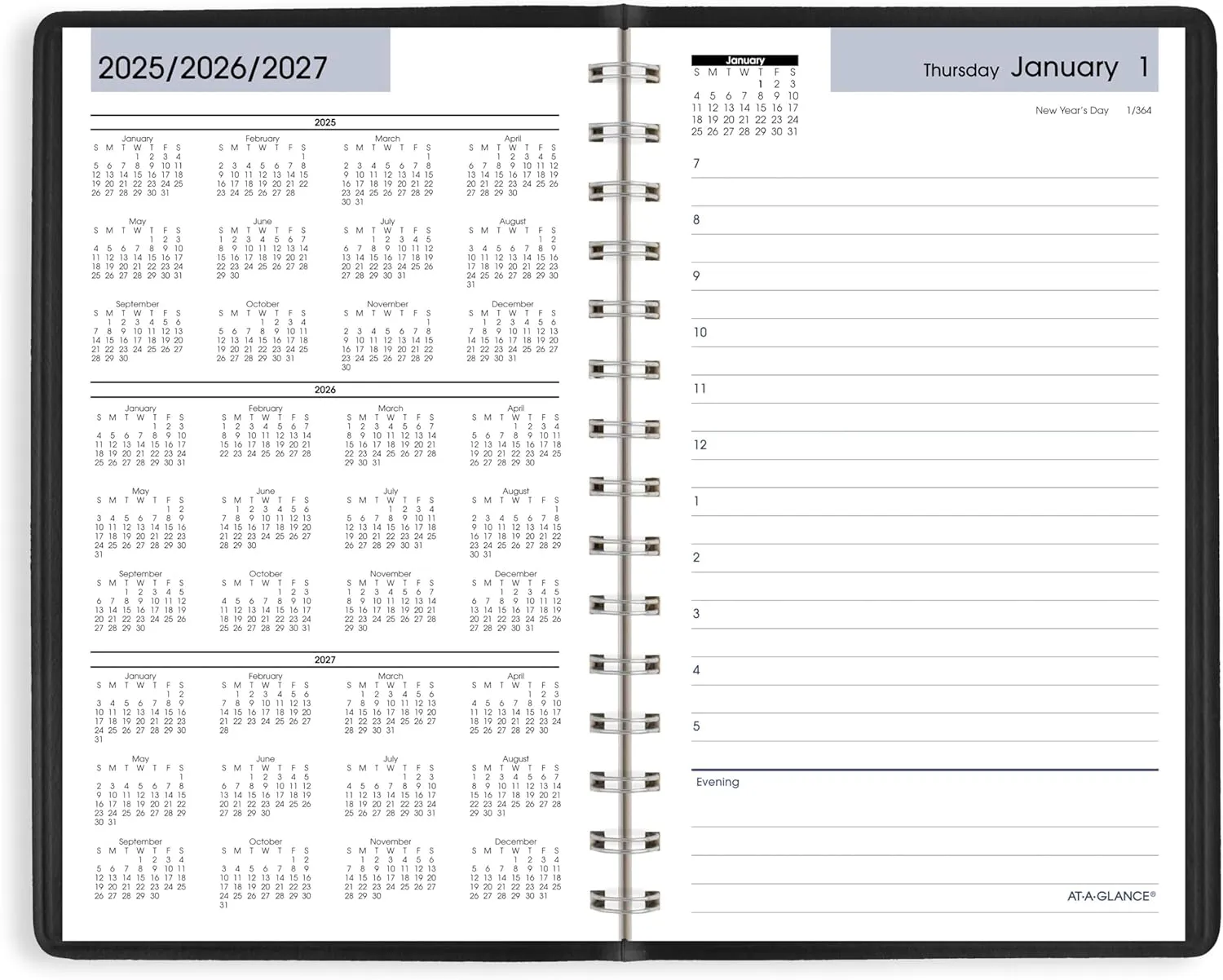 AT-A-GLANCE 2026 Appointment Book Planner, Daily, 5" x 8", Small, Hourly, DayMinder, Black (SK440026)