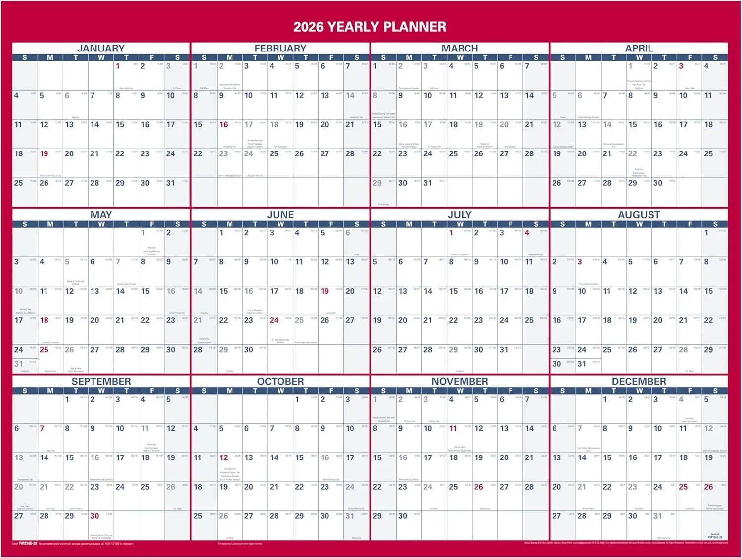 AT-A-GLANCE Reversible Erasable Wall Calendar, Vertical/Horizontal