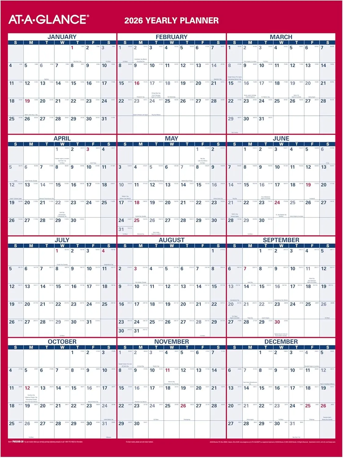 AT-A-GLANCE Reversible Erasable Wall Calendar, Vertical/Horizontal