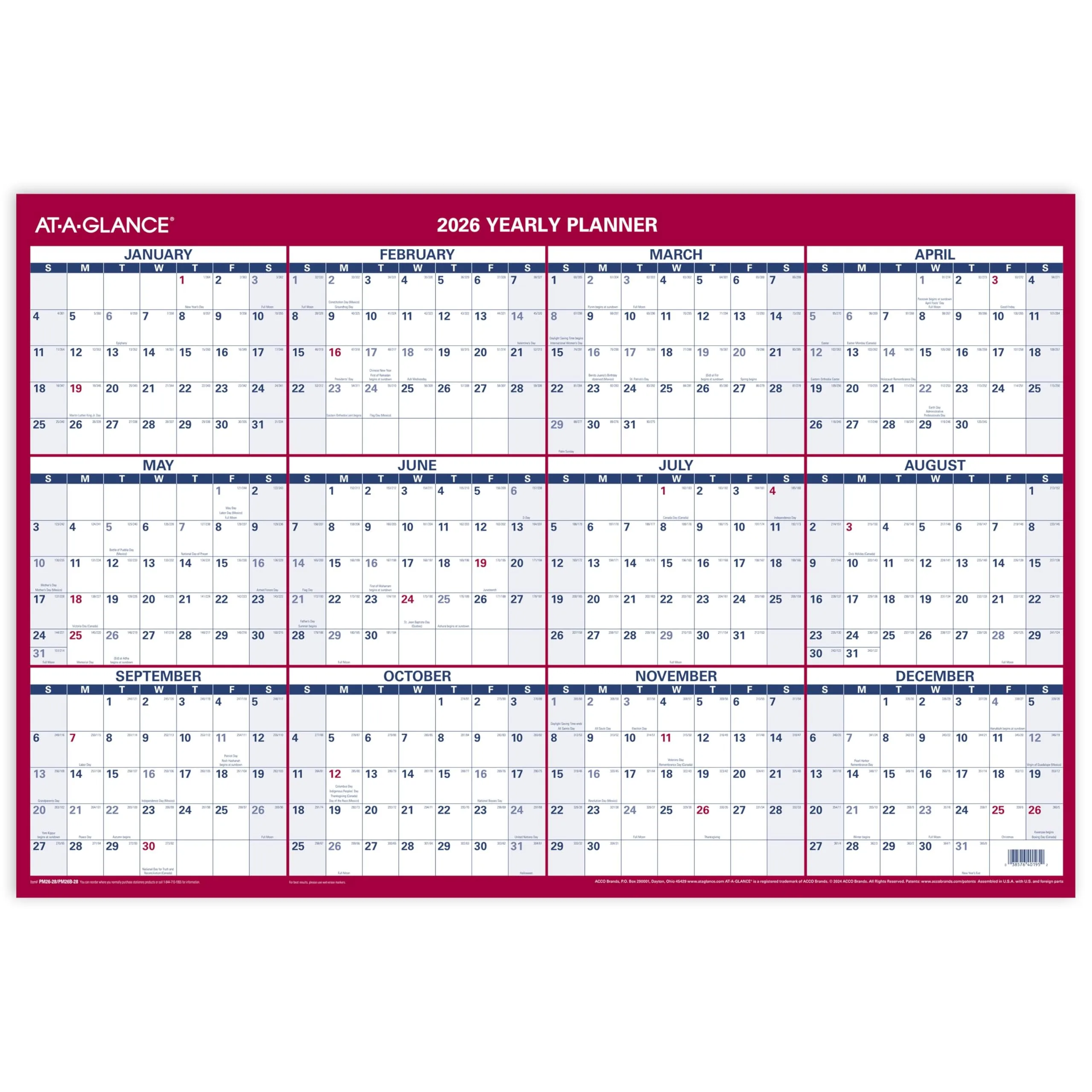 AT-A-GLANCE Reversible Erasable Wall Calendar, Vertical/Horizontal