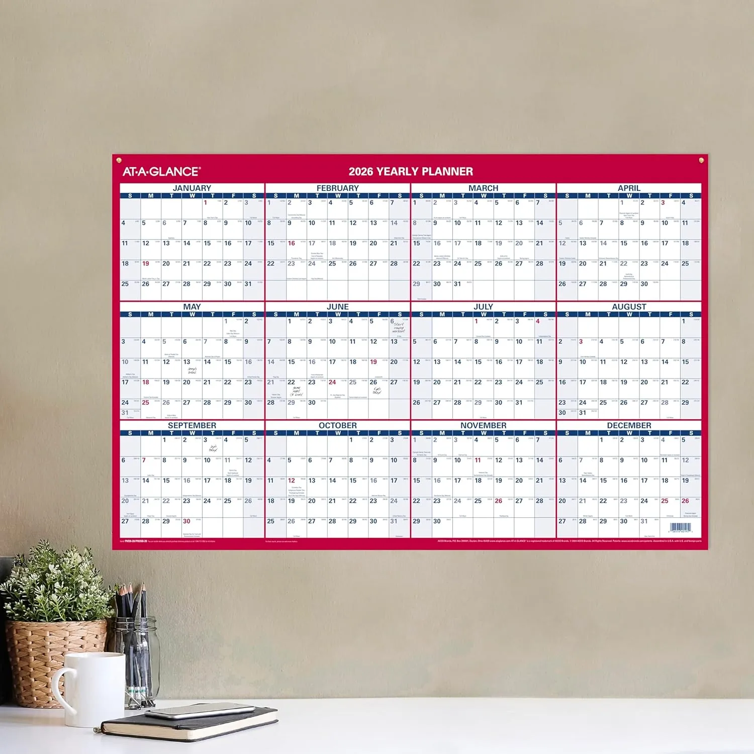 AT-A-GLANCE Reversible Erasable Wall Calendar, Vertical/Horizontal