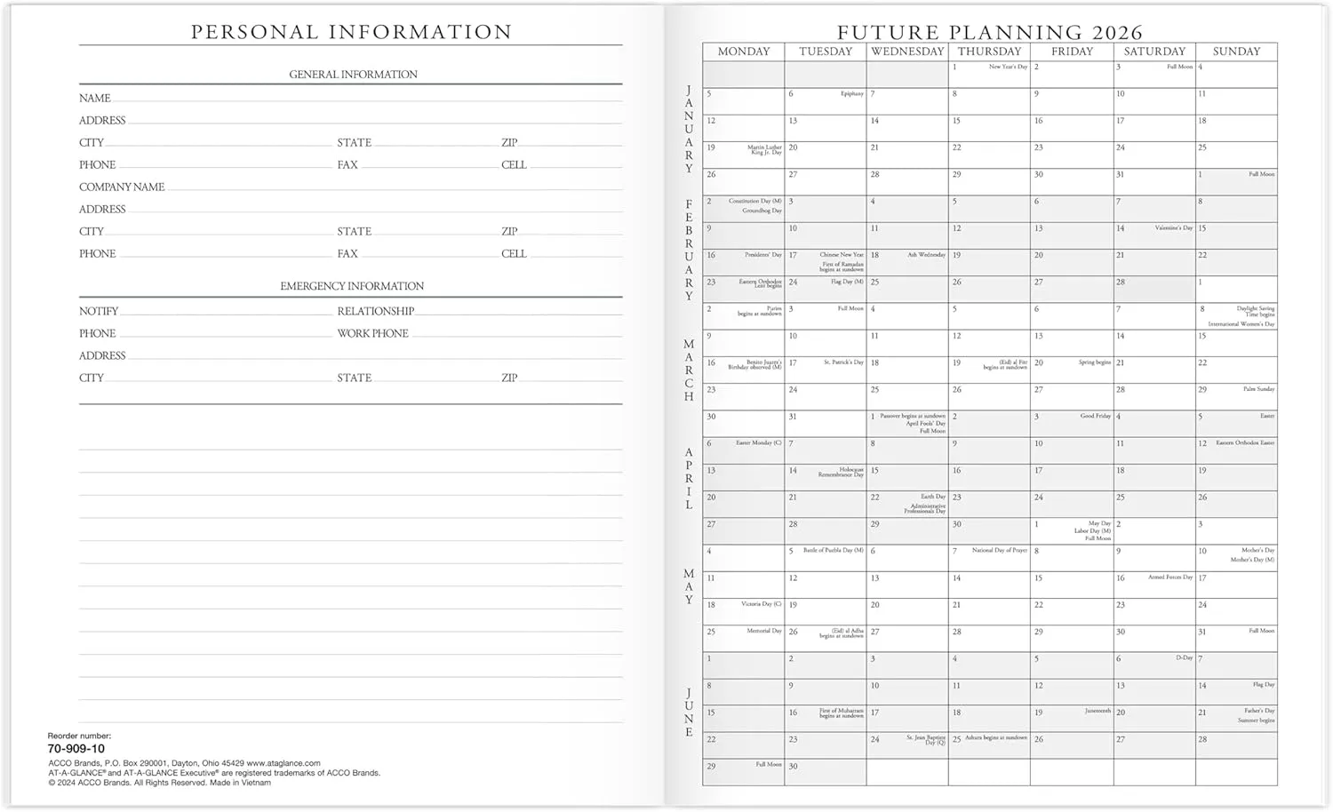 AT-A-GLANCE Executive Monthly Padfolio Refill for 70-290, 9" x 11"