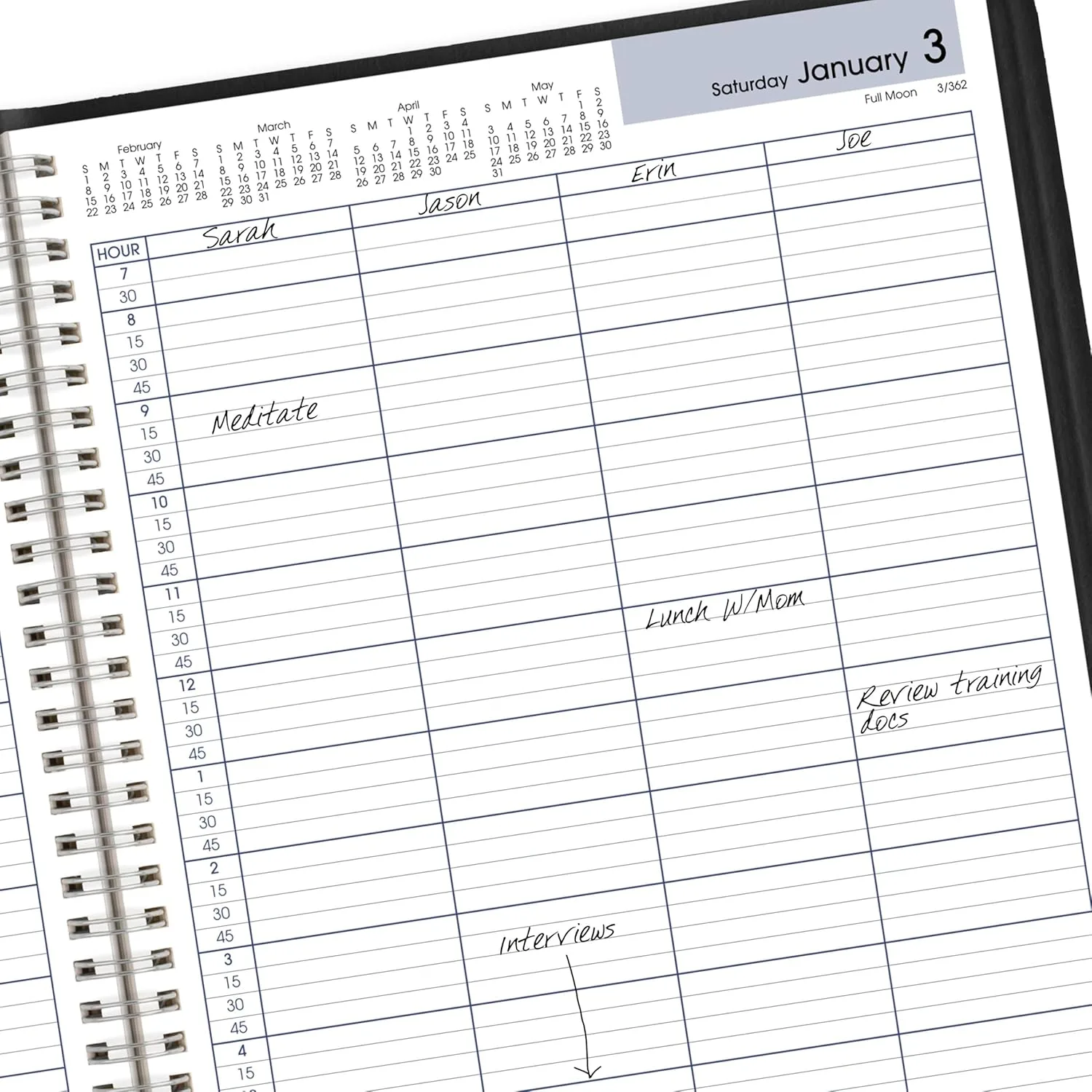 AT-A-GLANCE DayMinder Four Person Daily Appointment Book