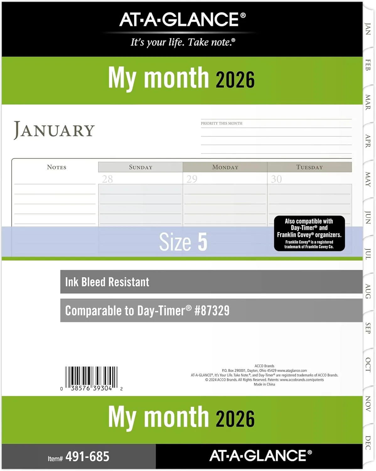 AT-A-GLANCE Monthly Planner Refill, Loose-Leaf, Pre-Punched for 7-Ring