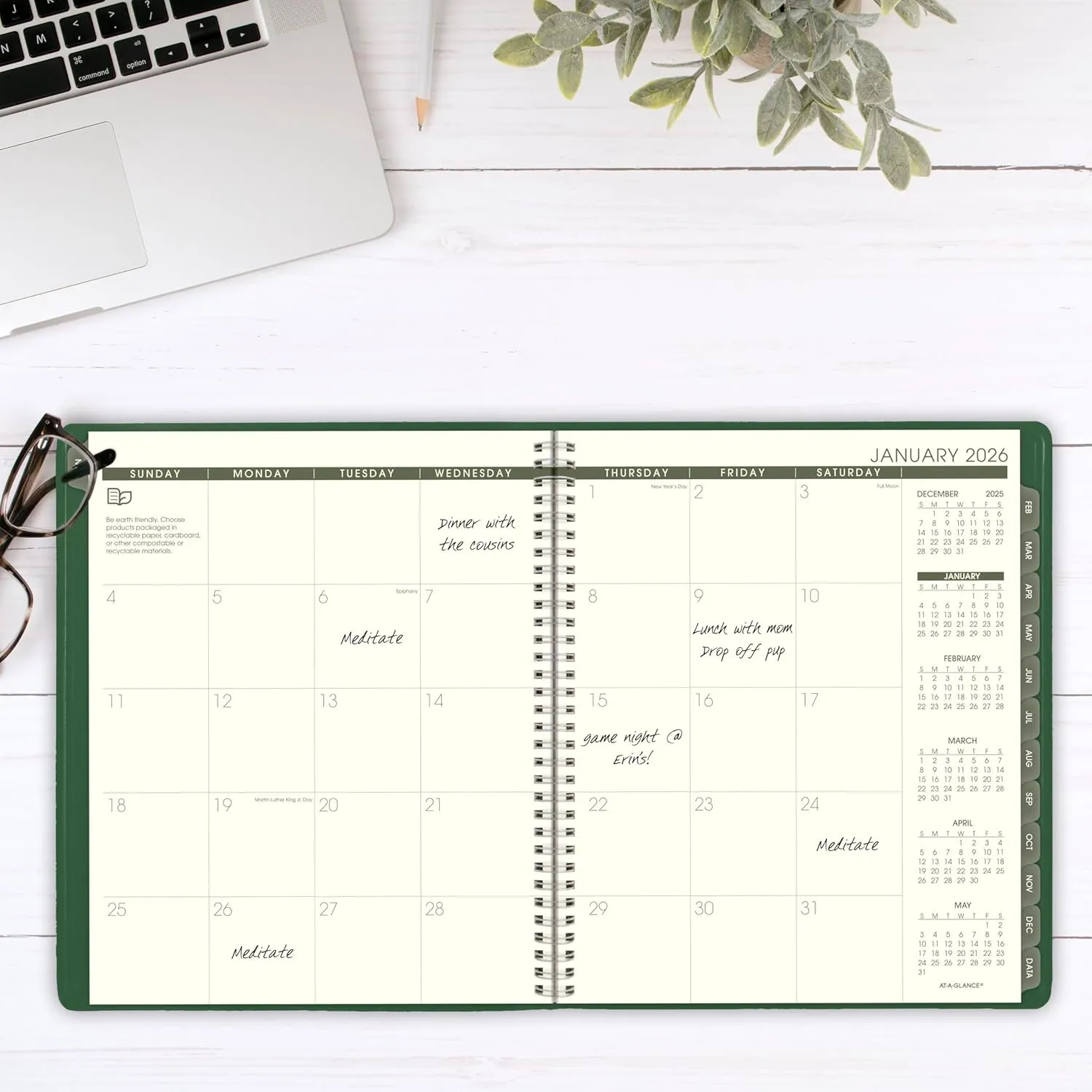 AT-A-GLANCE 2026 Planner, Monthly, 9" x 11", Large, Recycled, Green (70260G6026)