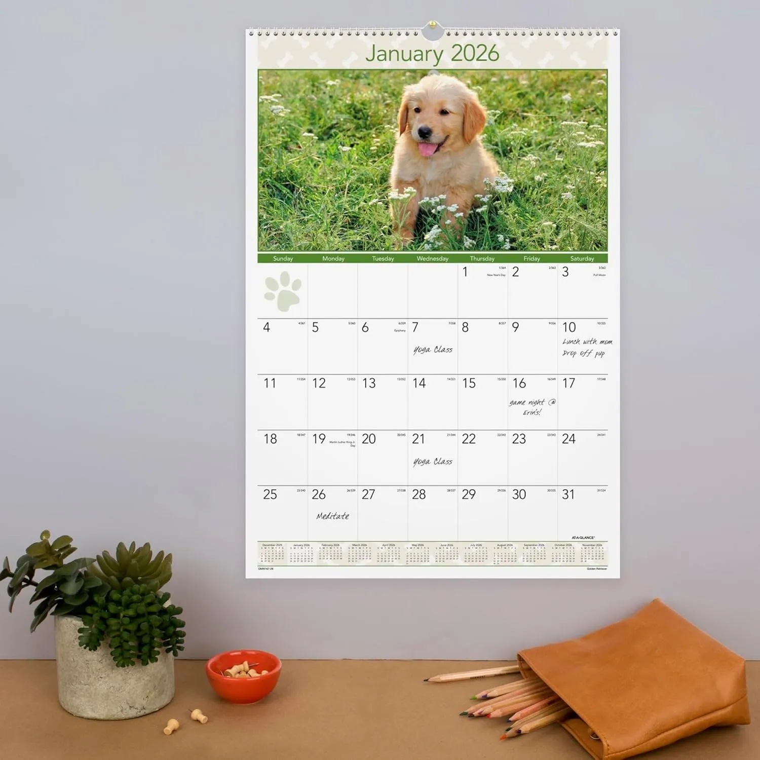 AT-A-GLANCE® 2026 Puppies Monthly Wall Calendar, Large, 15 1/2" x 22 3/4"