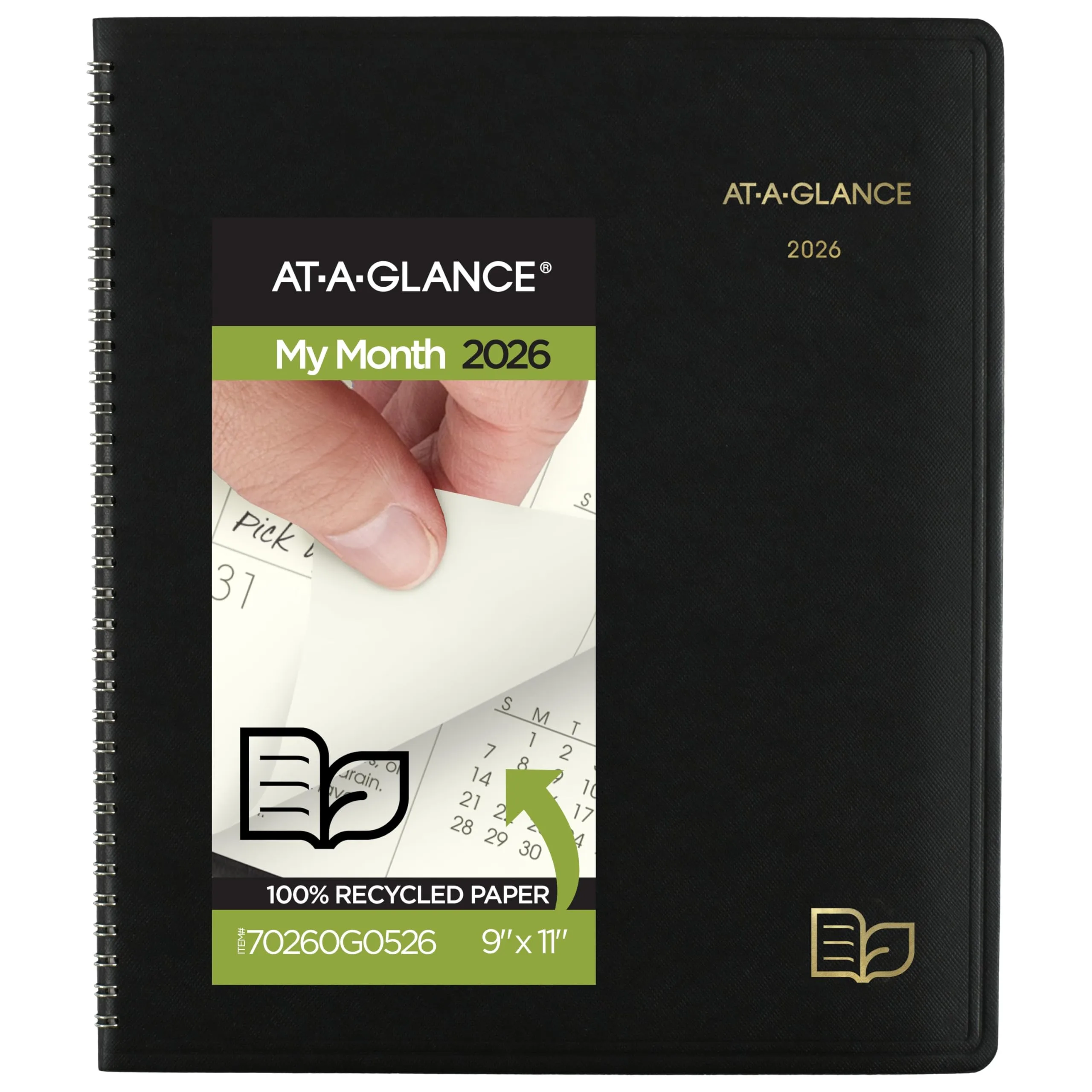 AT-A-GLANCE 2026 Planner, Monthly, 9" x 11", Large, Recycled, Black (70260G0526)