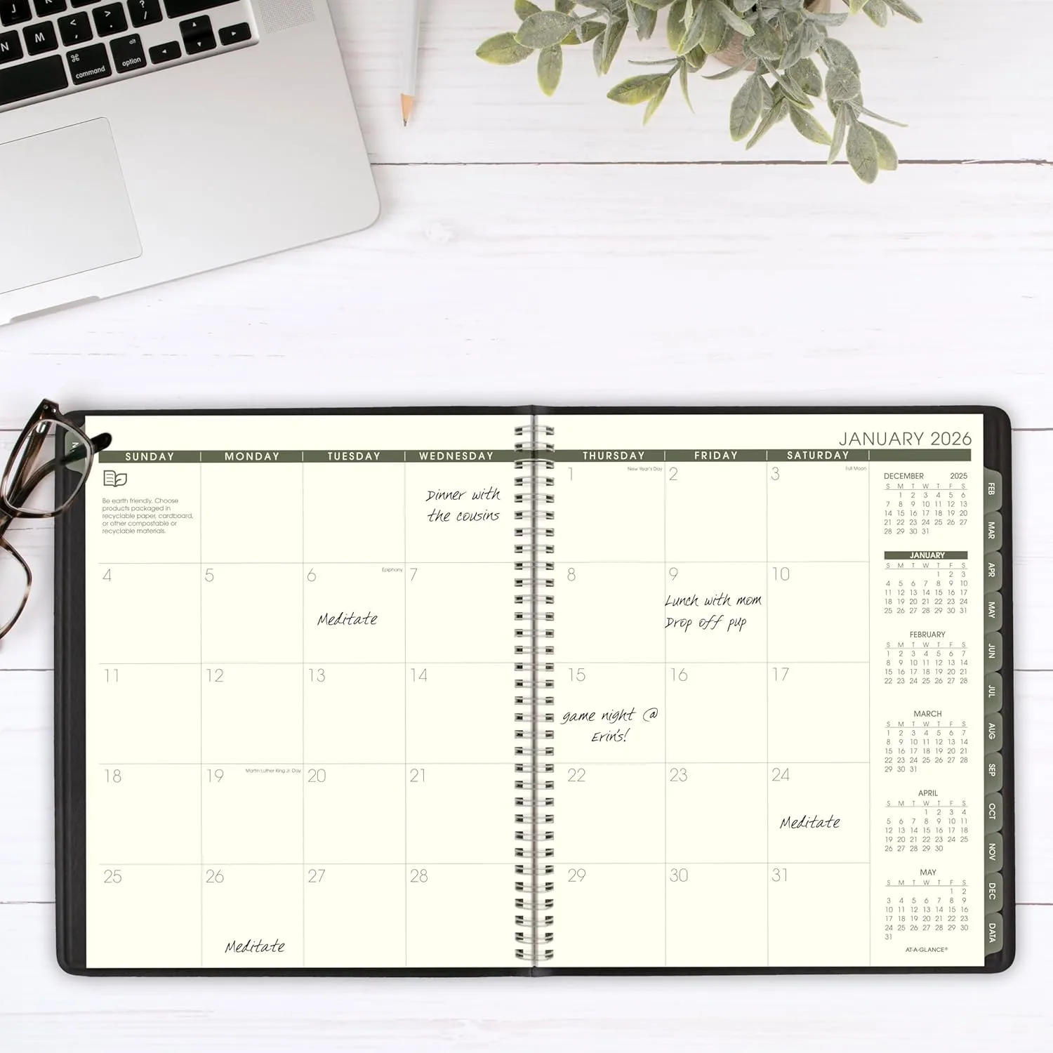 AT-A-GLANCE 2026 Planner, Monthly, 9" x 11", Large, Recycled, Black (70260G0526)