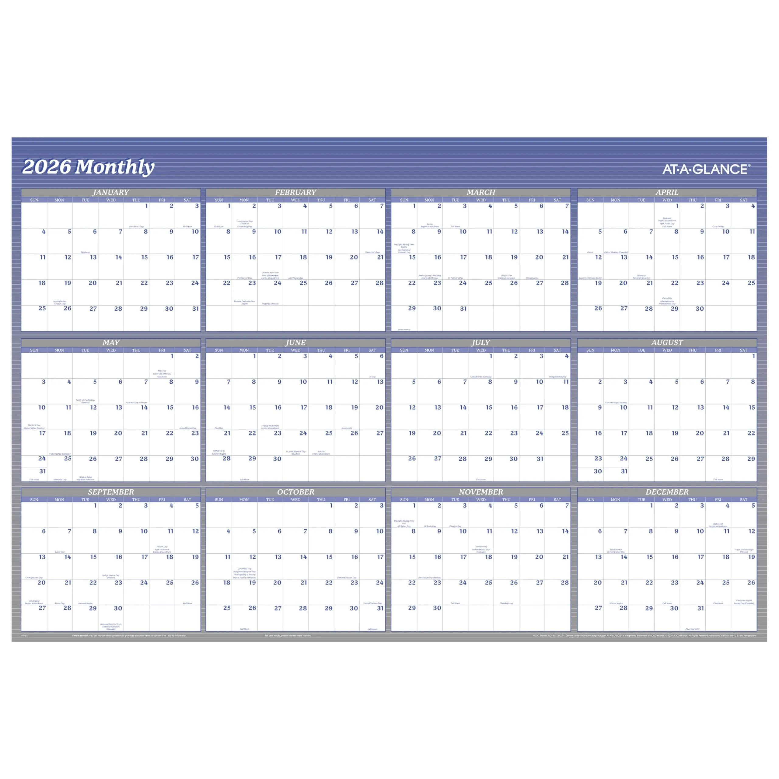 AT-A-GLANCE Reversible Vertical/Horizontal Erasable Wall Calendar, 48" x 32"