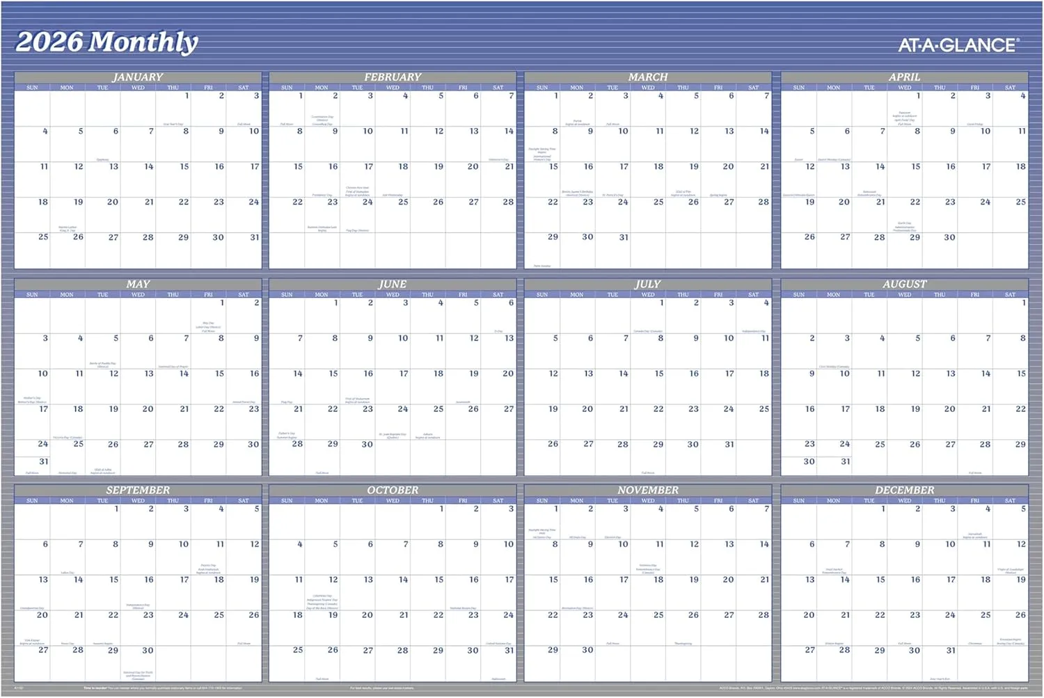AT-A-GLANCE Reversible Vertical/Horizontal Erasable Wall Calendar, 48" x 32"