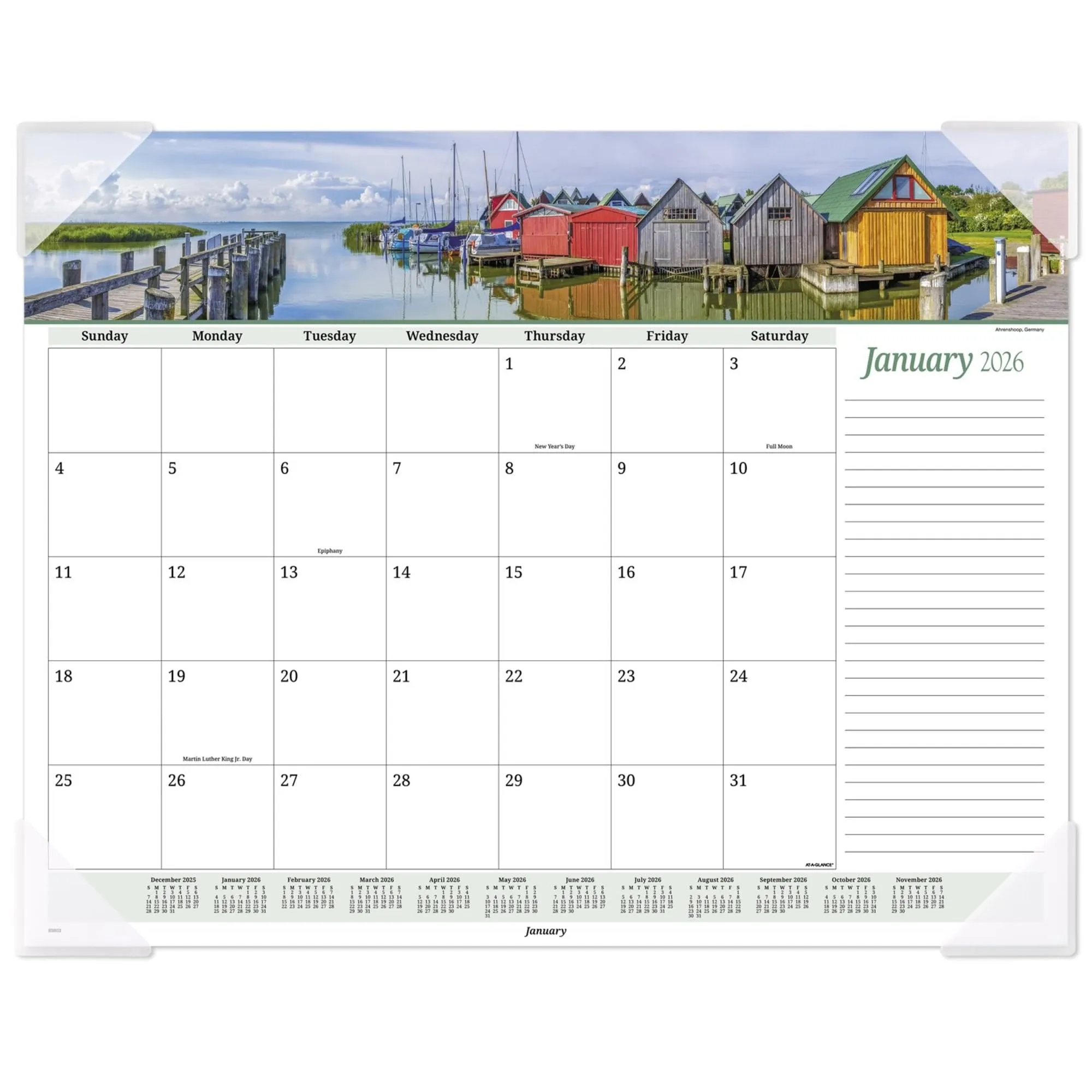 AT-A-GLANCE® 2026 Panoramic Seascape Monthly Desk Pad, Standard, 21 3/4" x 17"