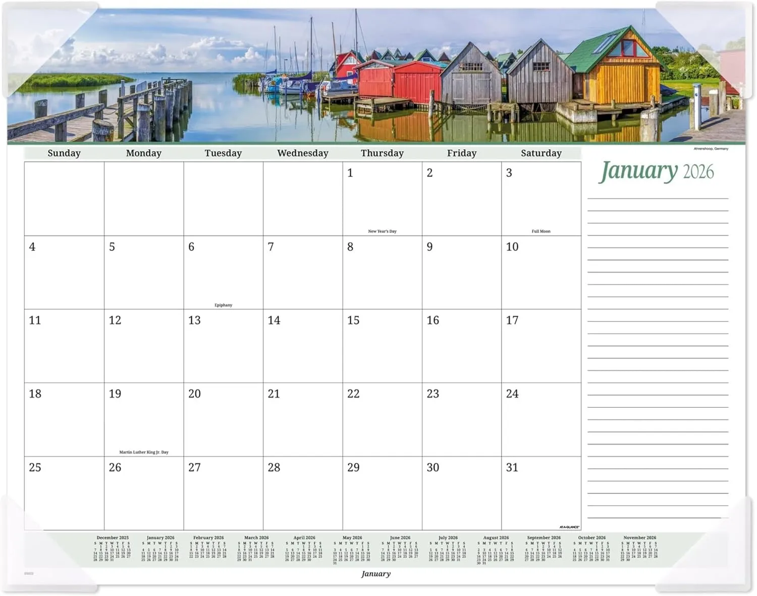 AT-A-GLANCE® 2026 Panoramic Seascape Monthly Desk Pad, Standard, 21 3/4" x 17"